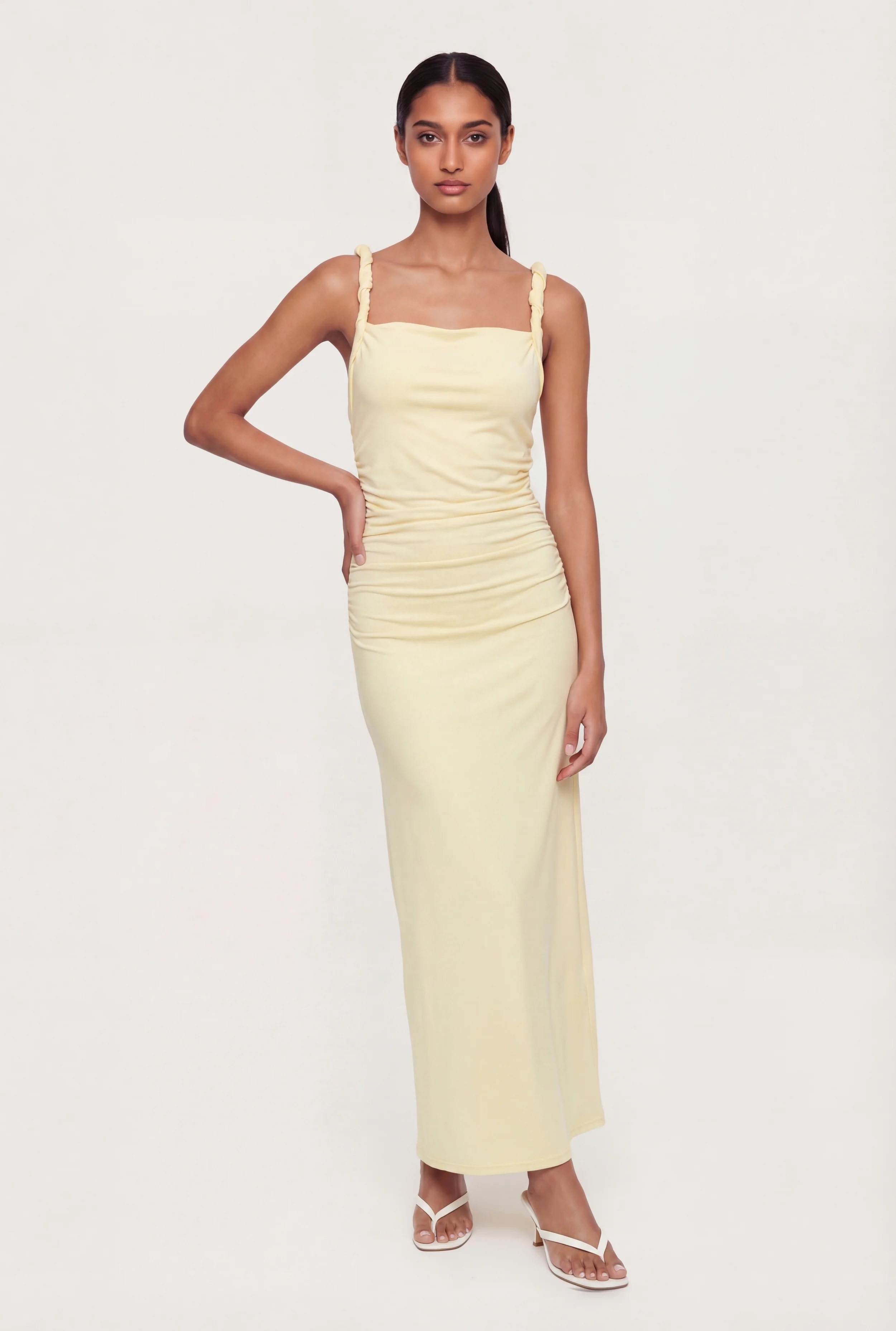 Twisted Strap Sleeveless Ruched Maxi Dress