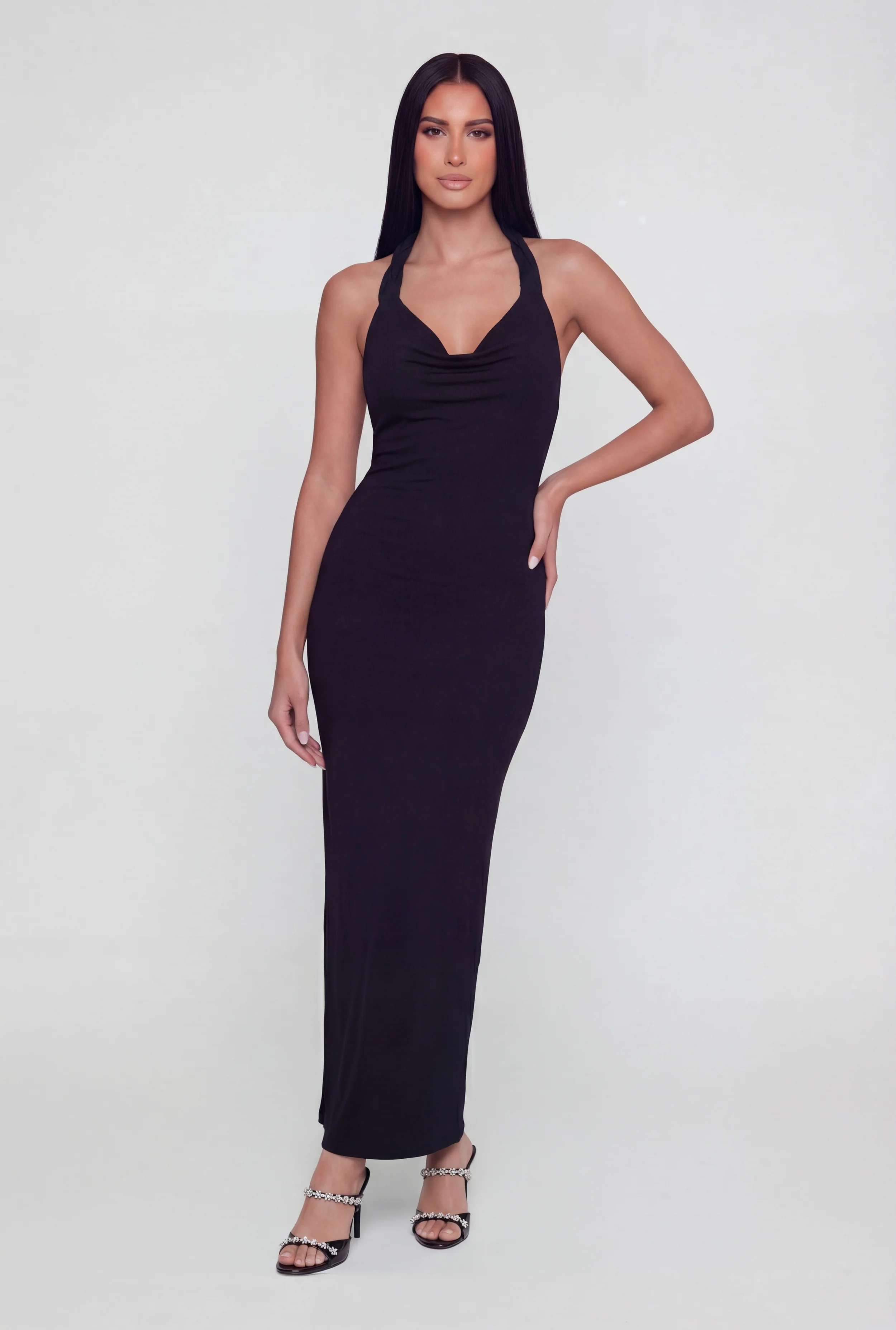 Cowl Neck Twist Halter Maxi Dress