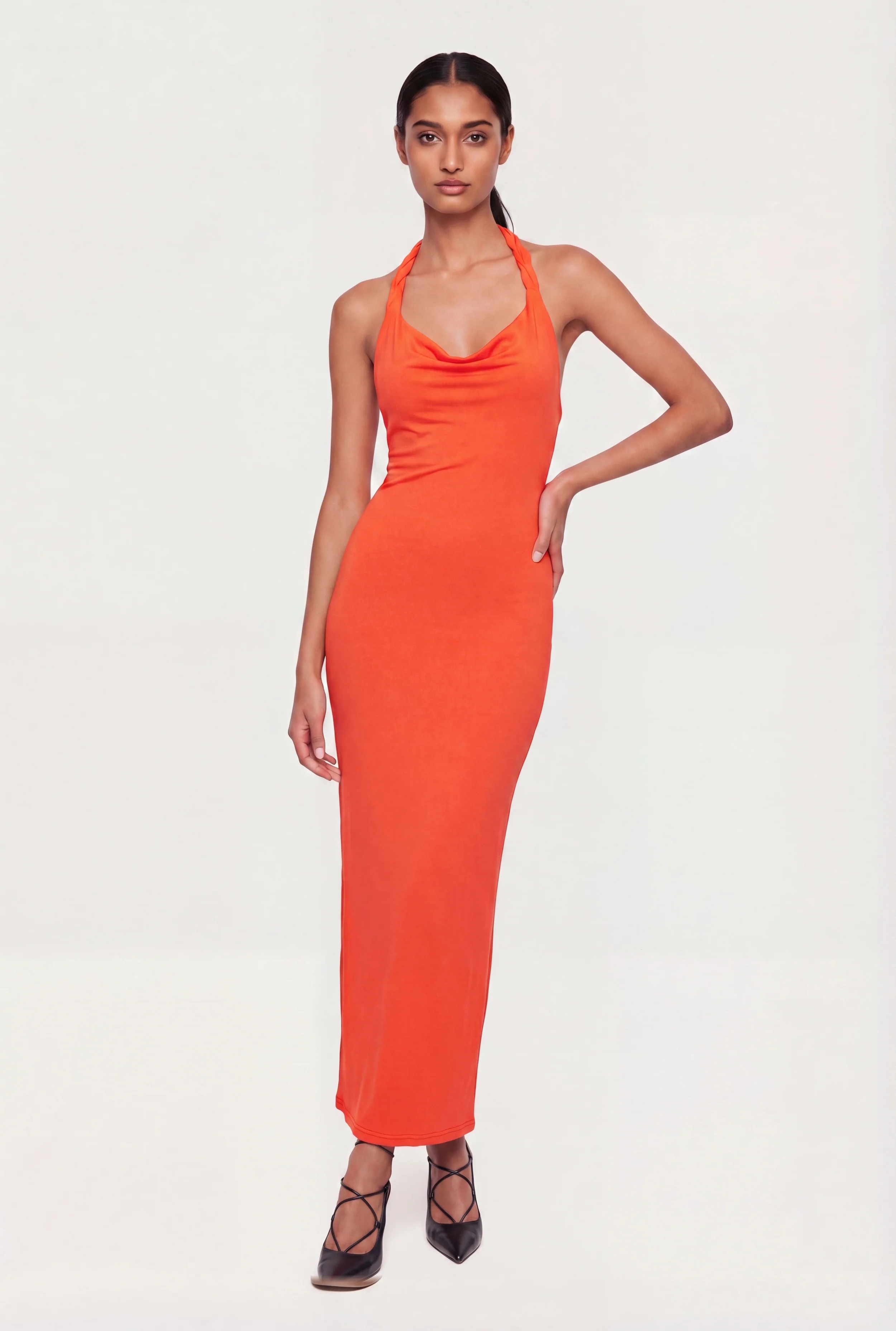 Cowl Neck Twist Halter Maxi Dress