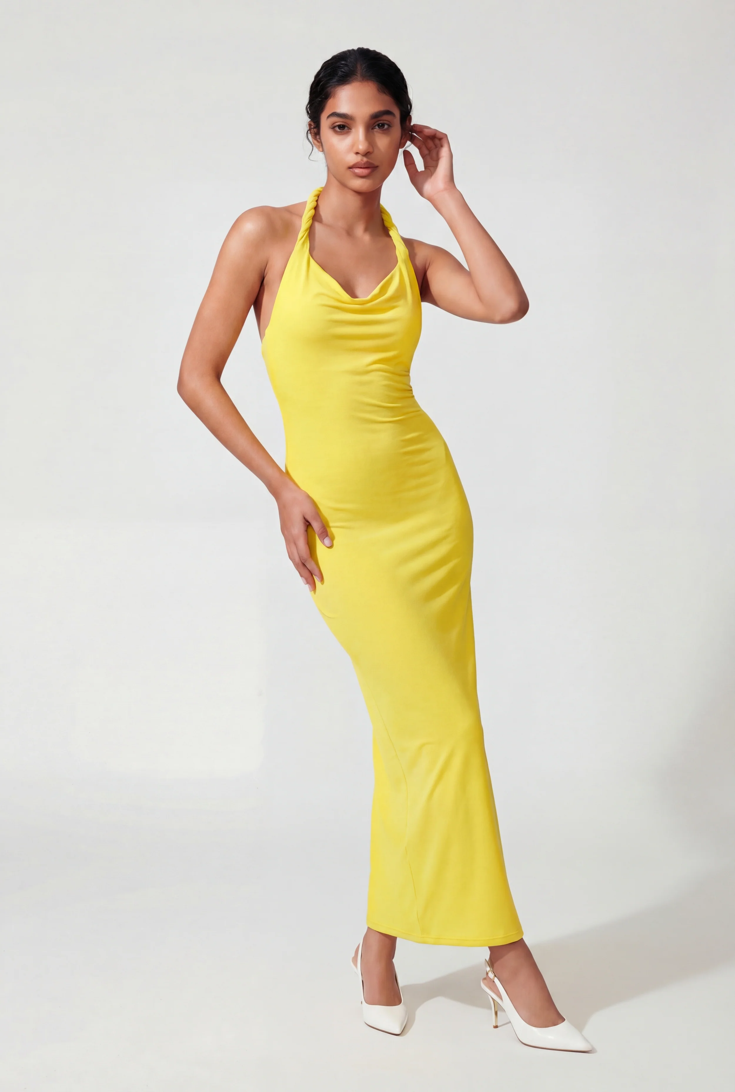Cowl Neck Twist Halter Maxi Dress