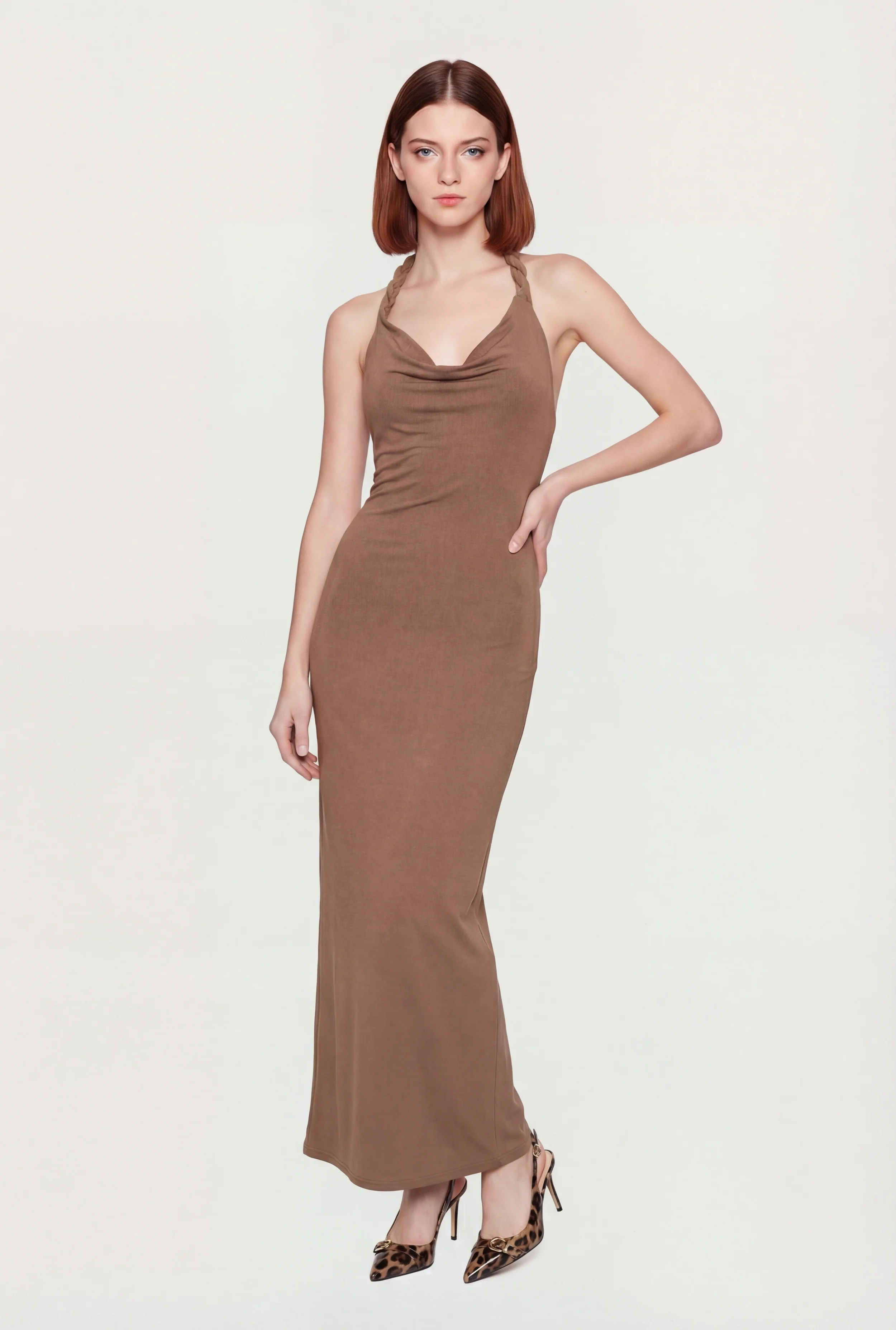 Cowl Neck Twist Halter Maxi Dress