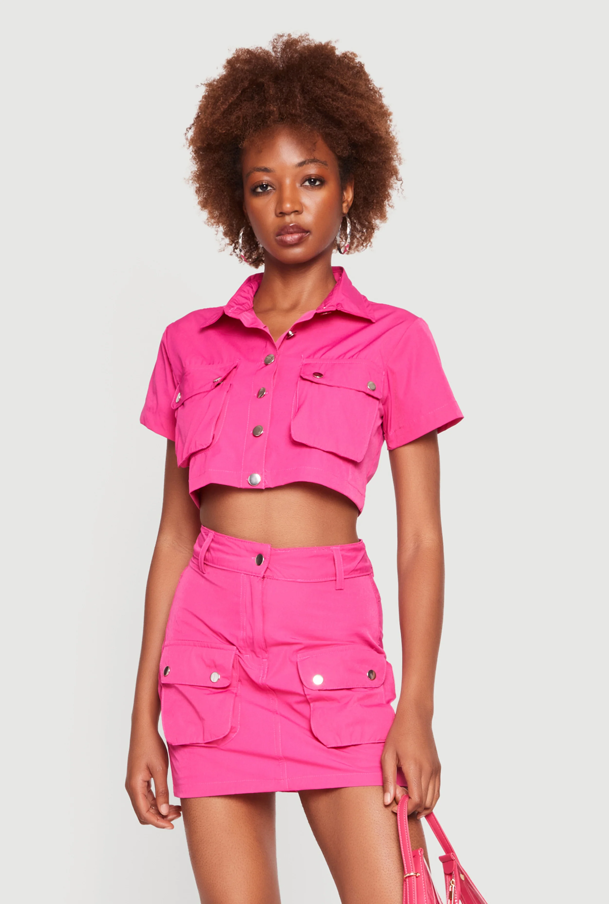 Button Front Cargo Pocket Crop Top