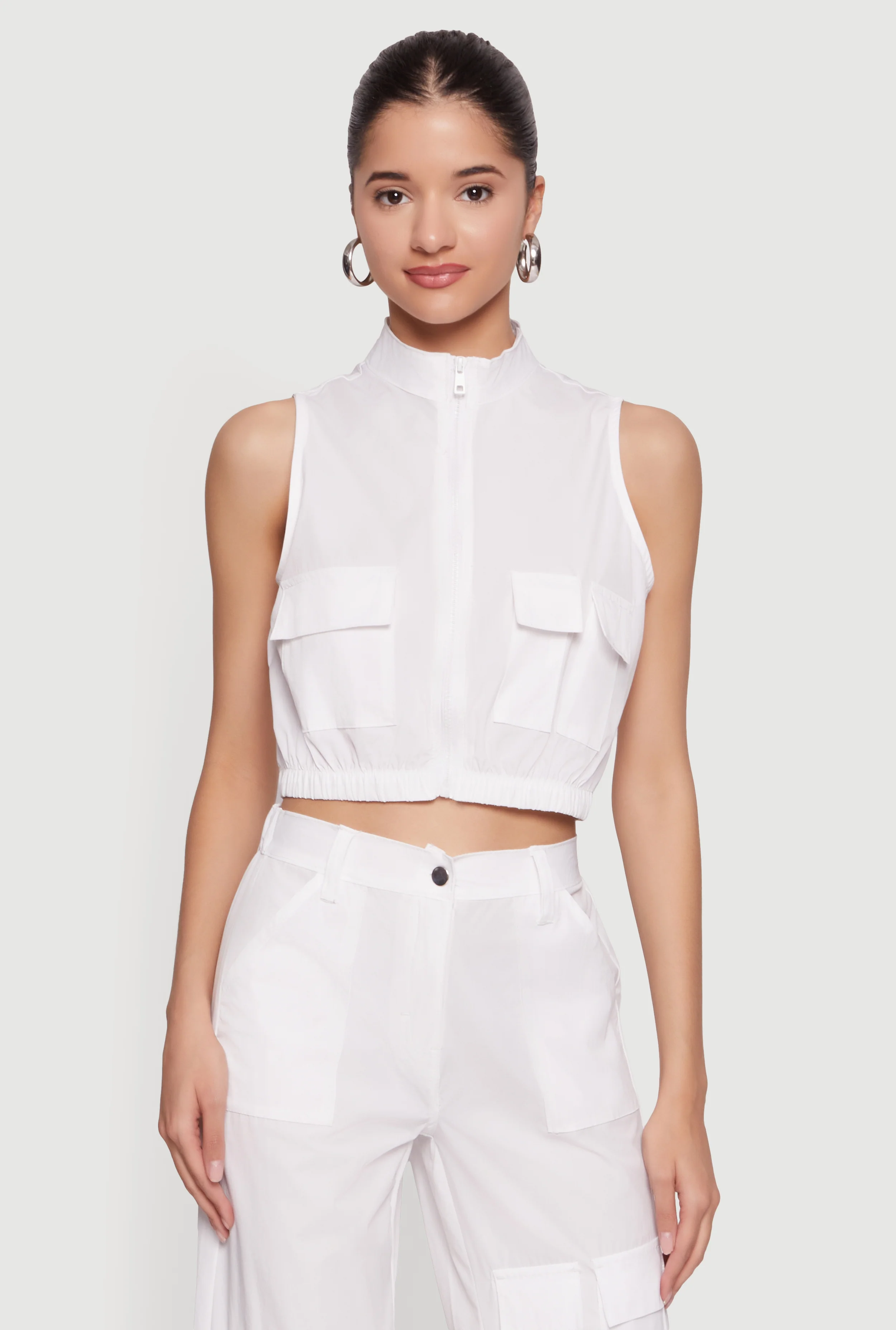 Nylon Cropped Zip Front Windbreaker Vest