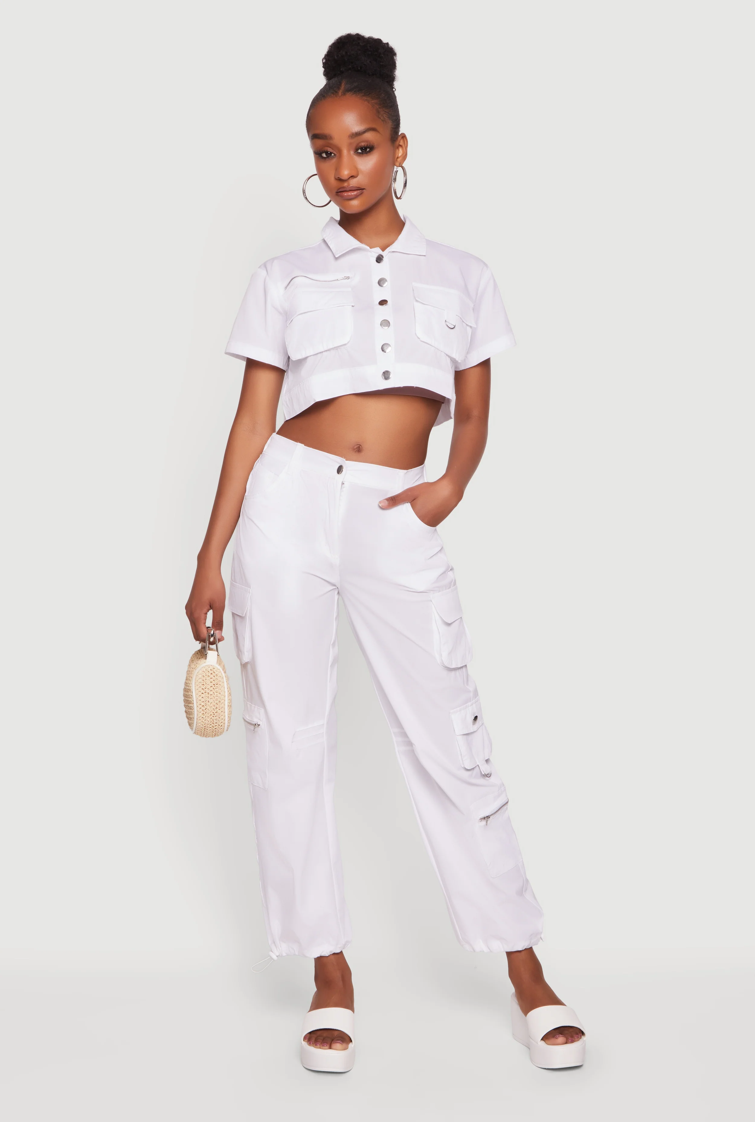 High Waisted Zip Pocket Cargo Pants