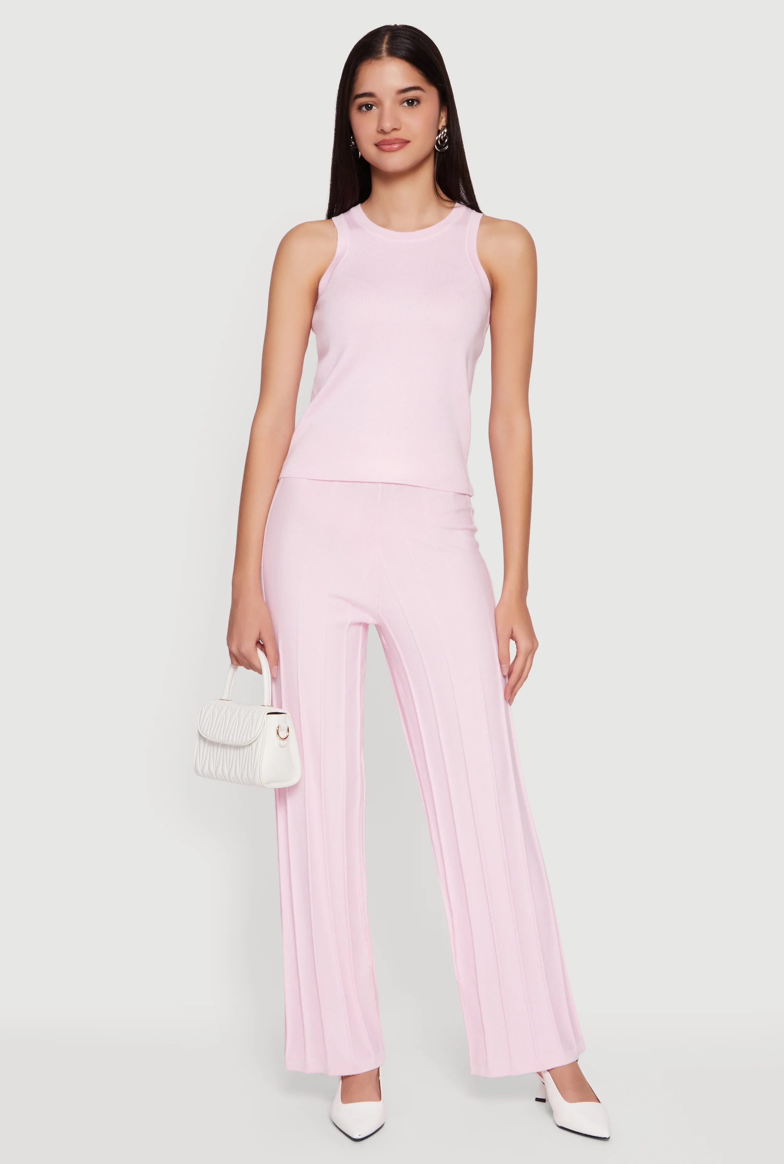 High Waisted Pintuck Pull On Straight Leg Pants