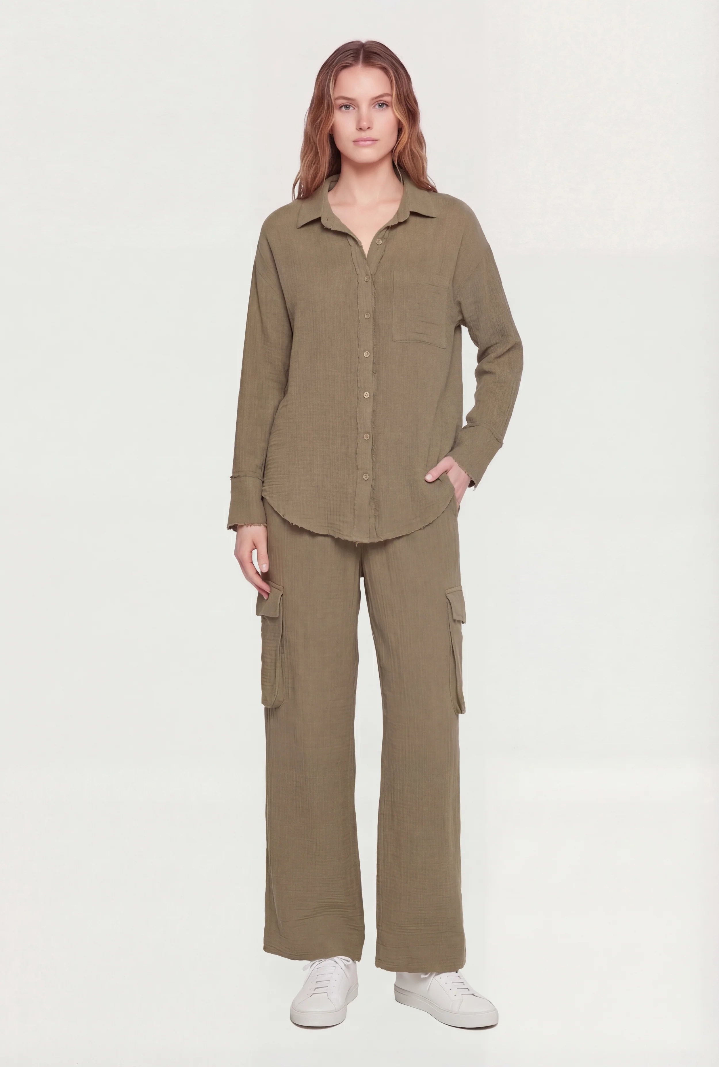 Gauze Knit Wide Leg Cargo Pants