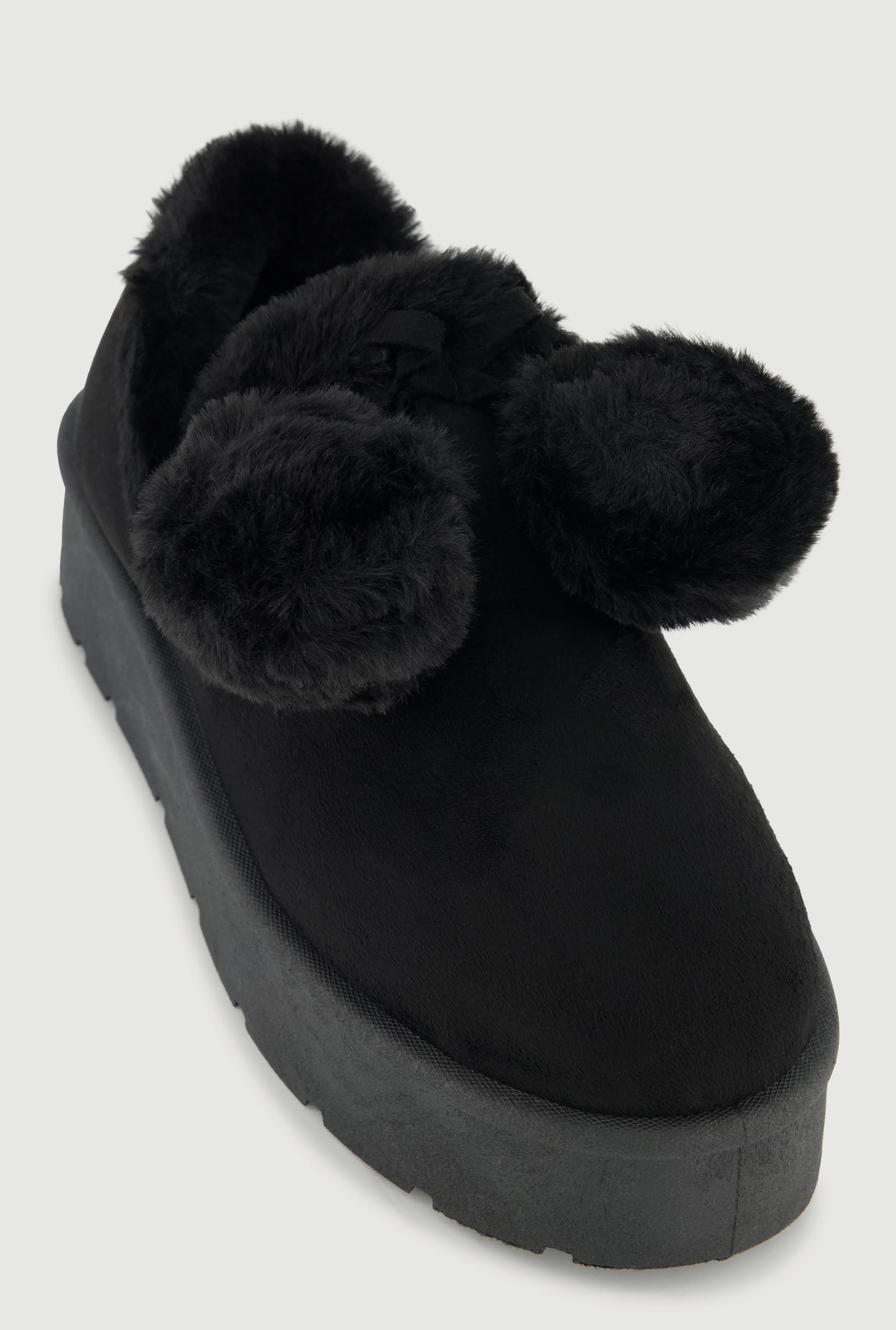 Faux Fur Pom Pom Platform Clogs