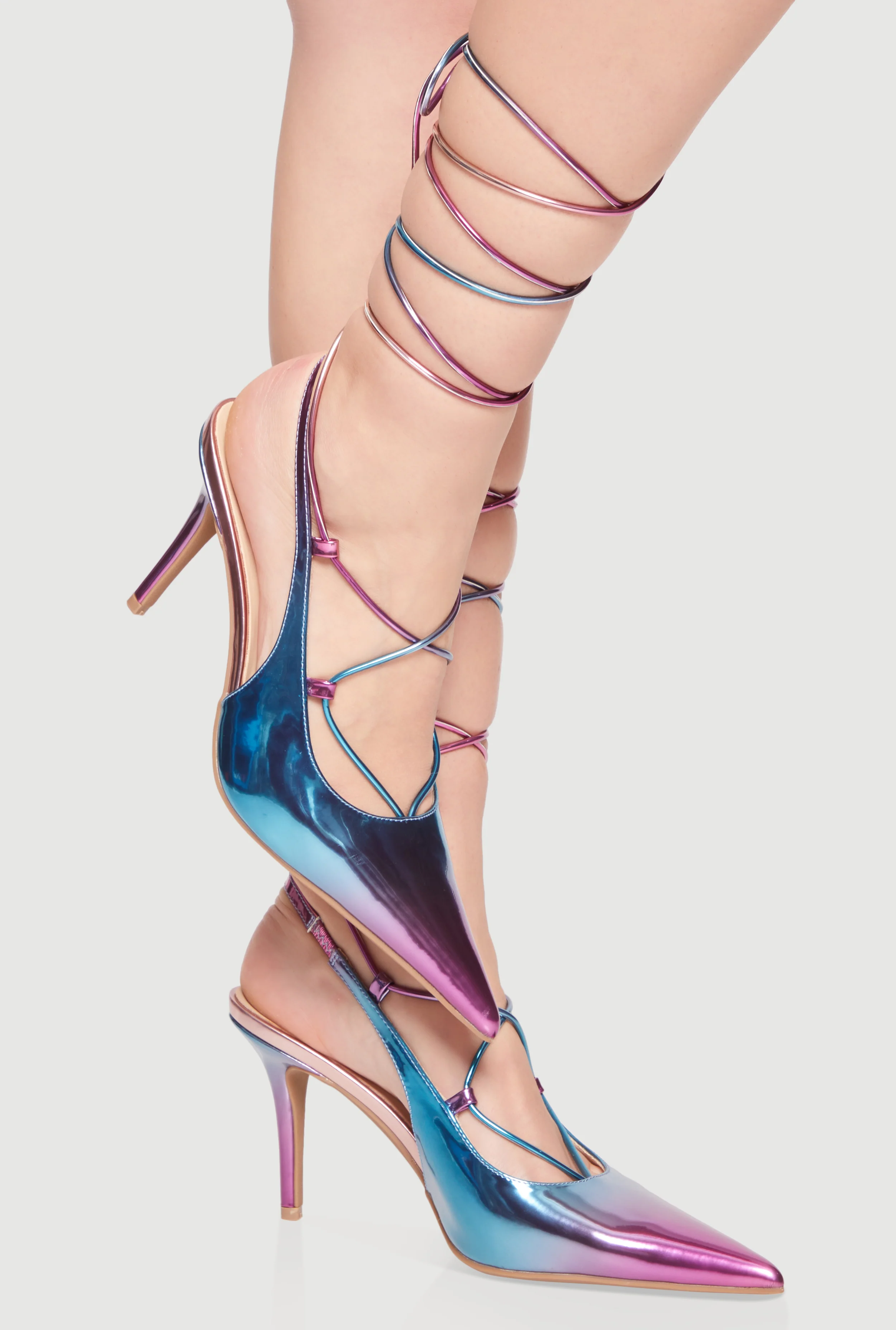 Strappy Lace Up Pointed Toe Stiletto Heels