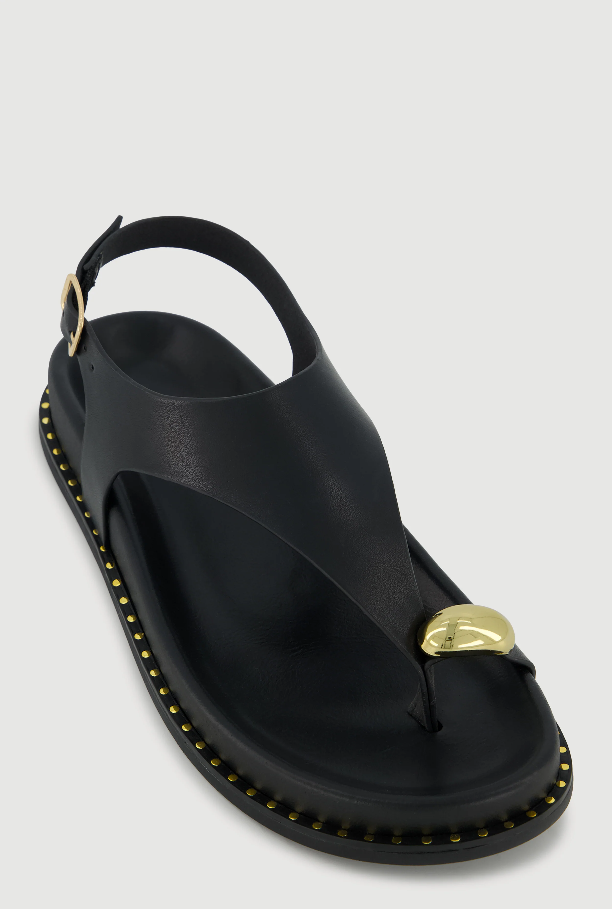 Metallic Toe Loop Ankle Strap Sandals