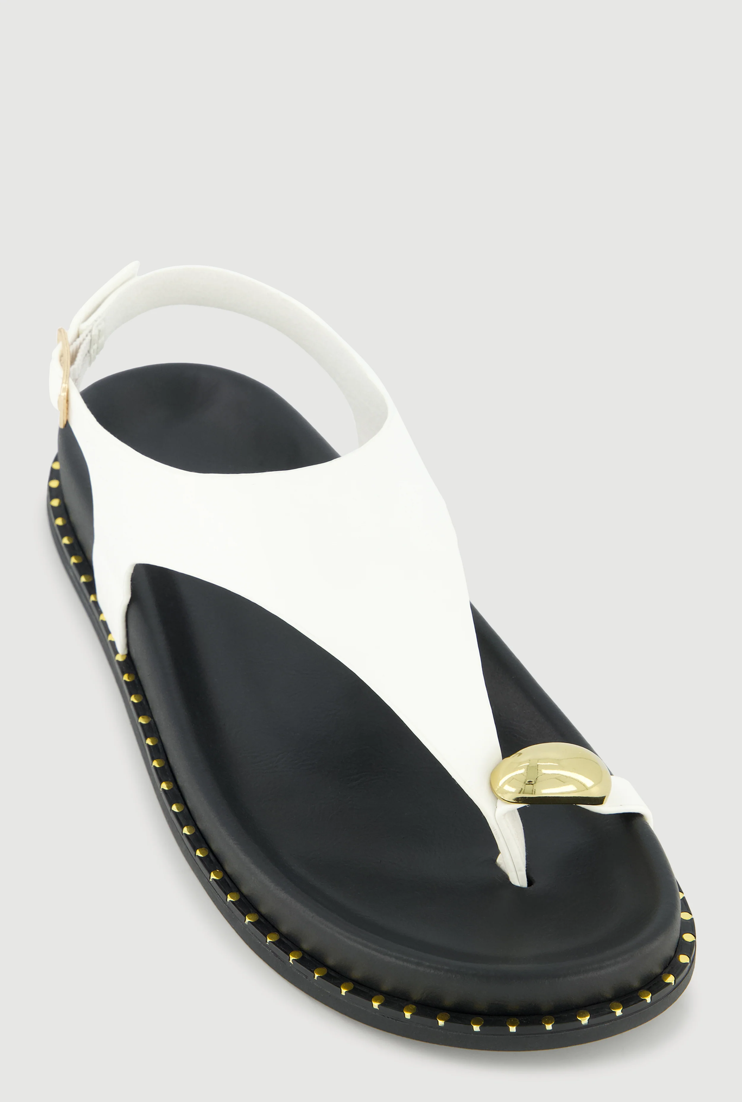 Metallic Toe Loop Ankle Strap Sandals