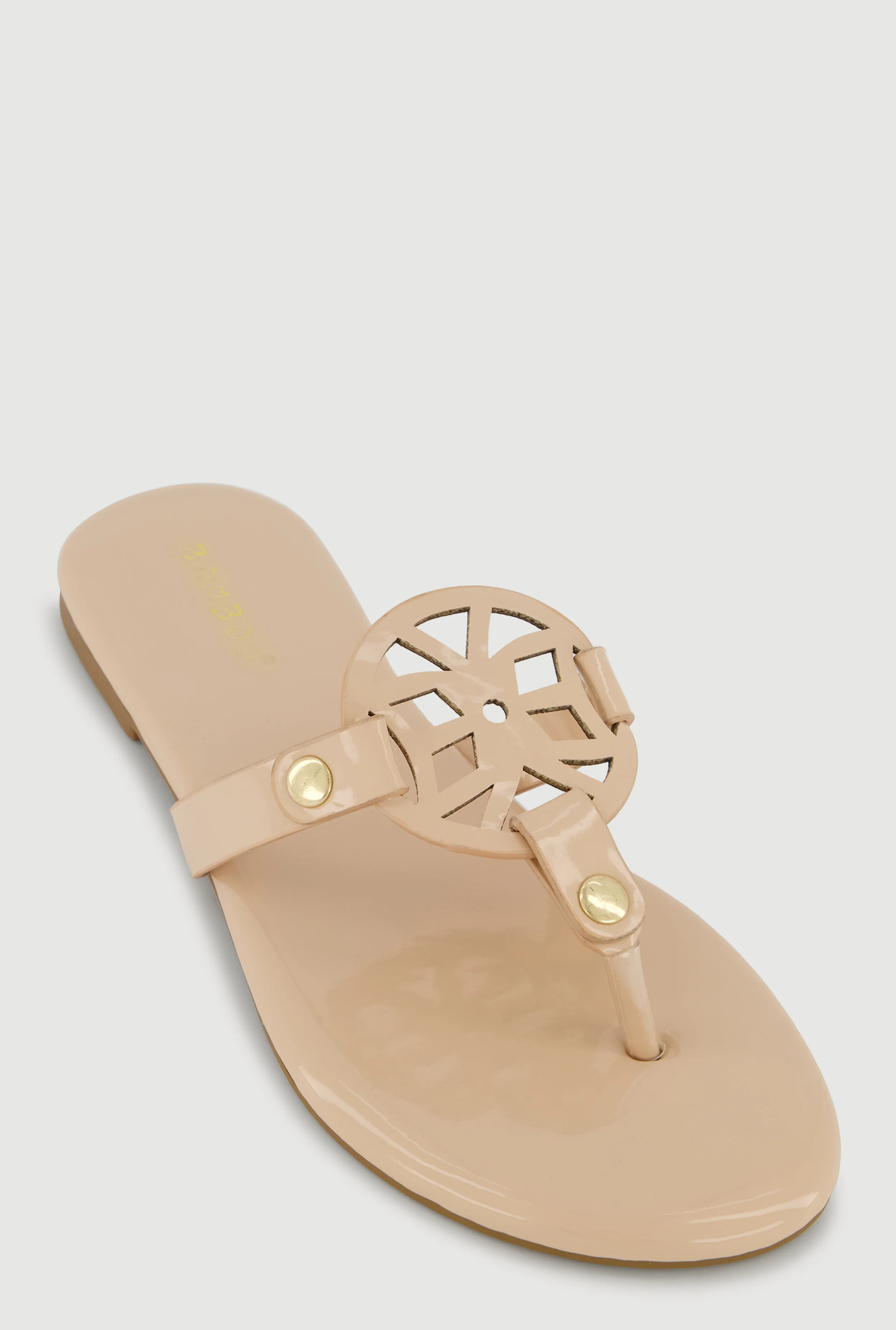 Faux Leather Cut Out Pendant Thong Sandals