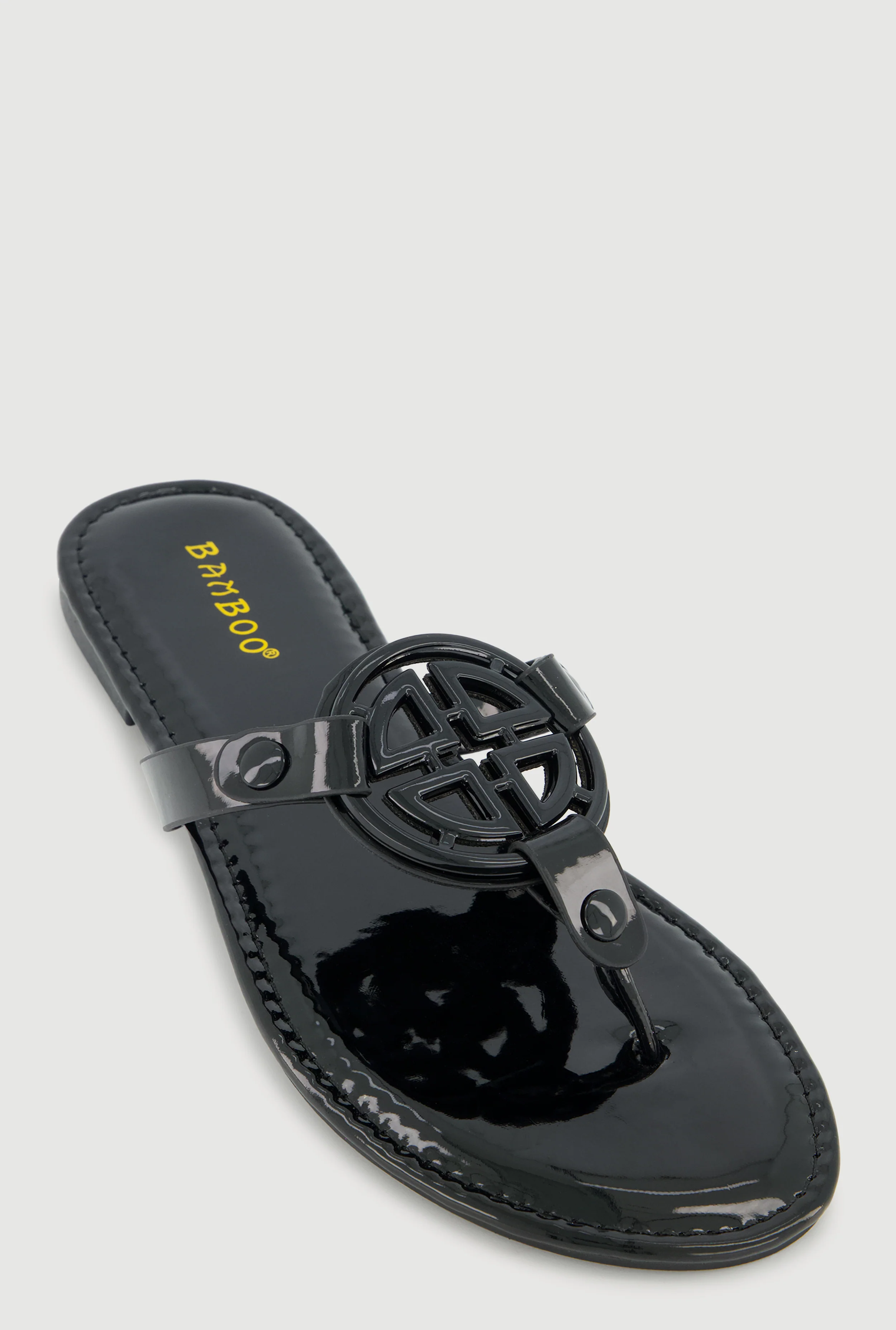 Metallic Geometric Pendant Studded Thong Sandals