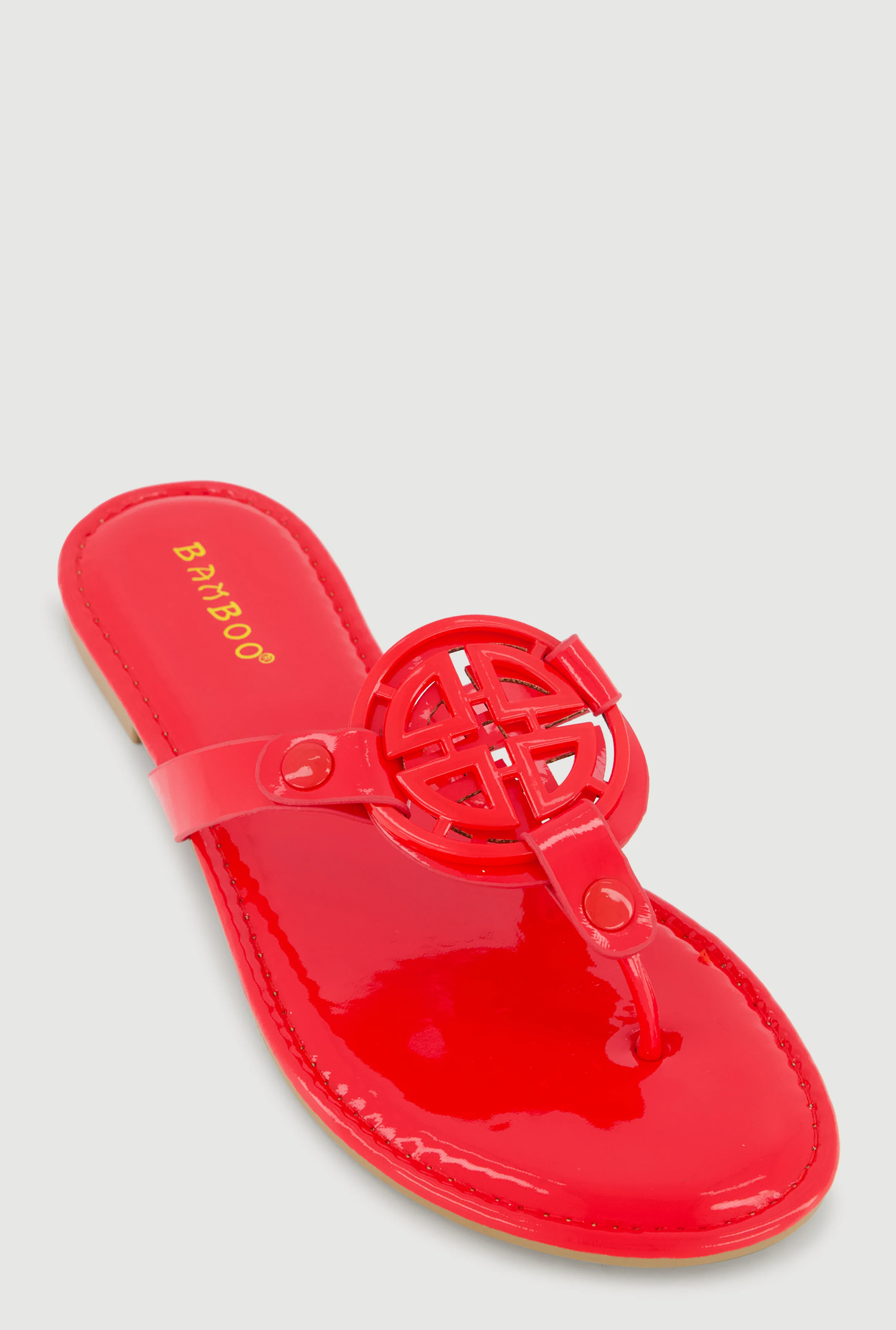 Metallic Geometric Pendant Studded Thong Sandals