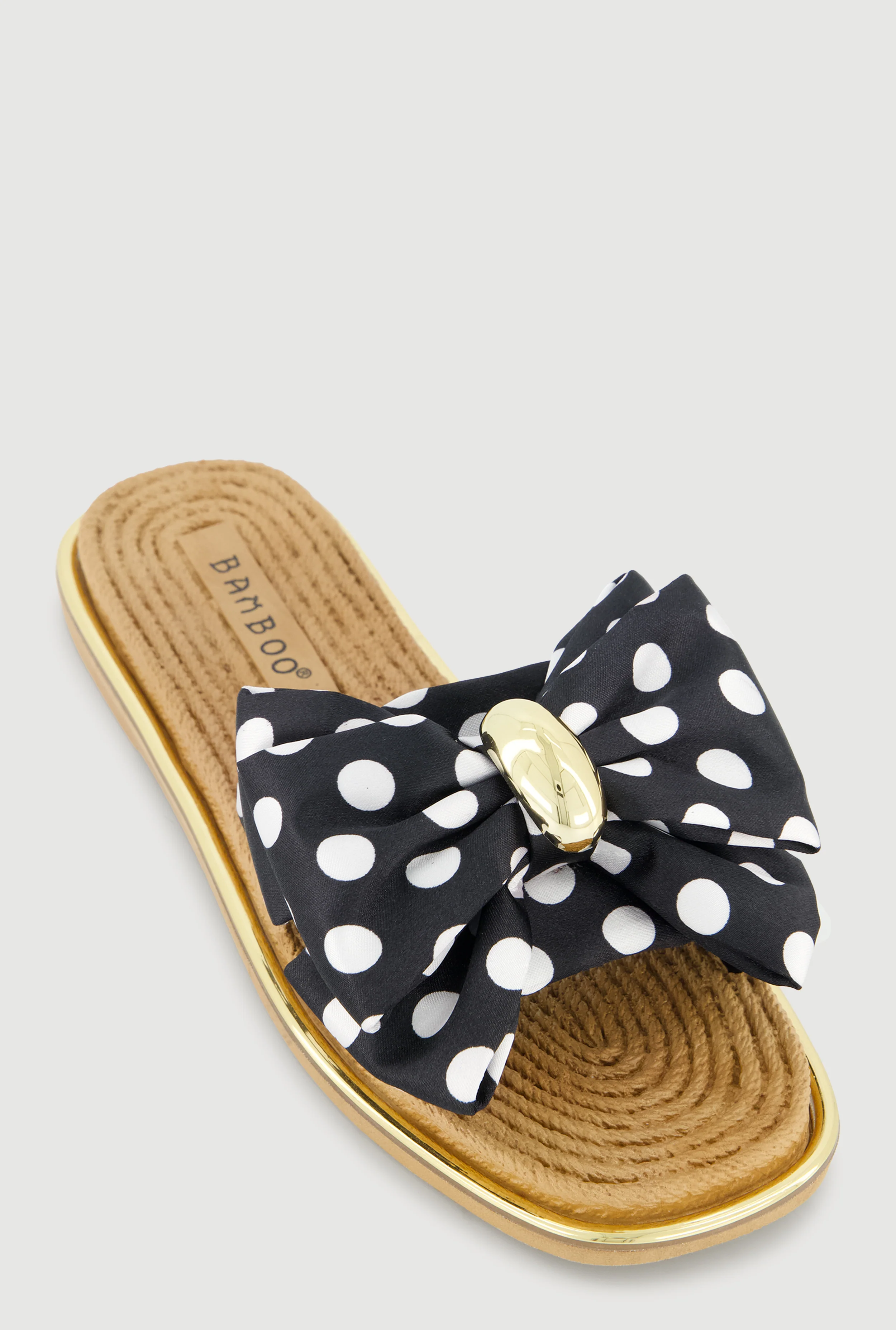 Metallic Trim Bow Detail Slide Sandals