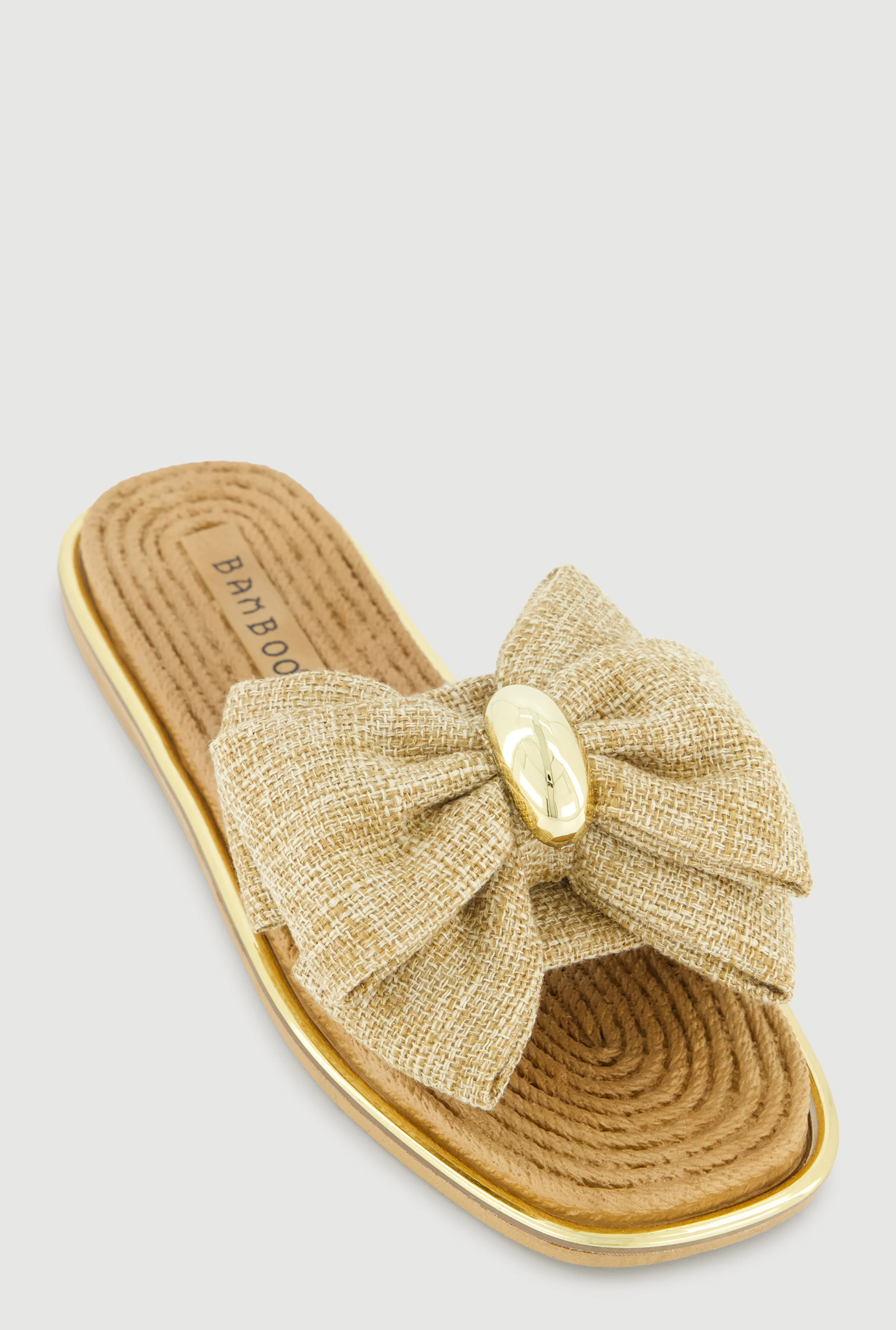Metallic Trim Bow Detail Slide Sandals