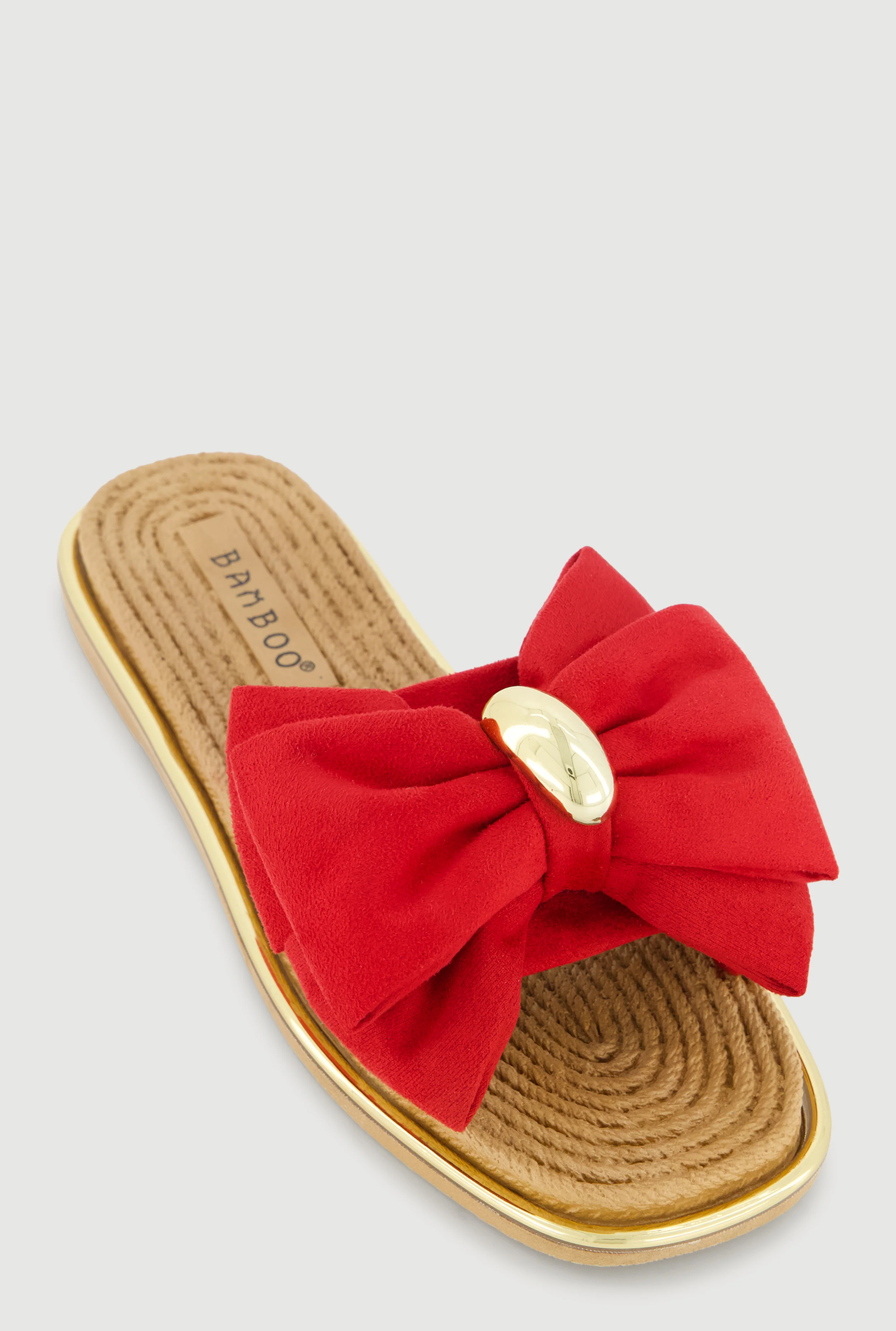 Metallic Trim Bow Detail Slide Sandals