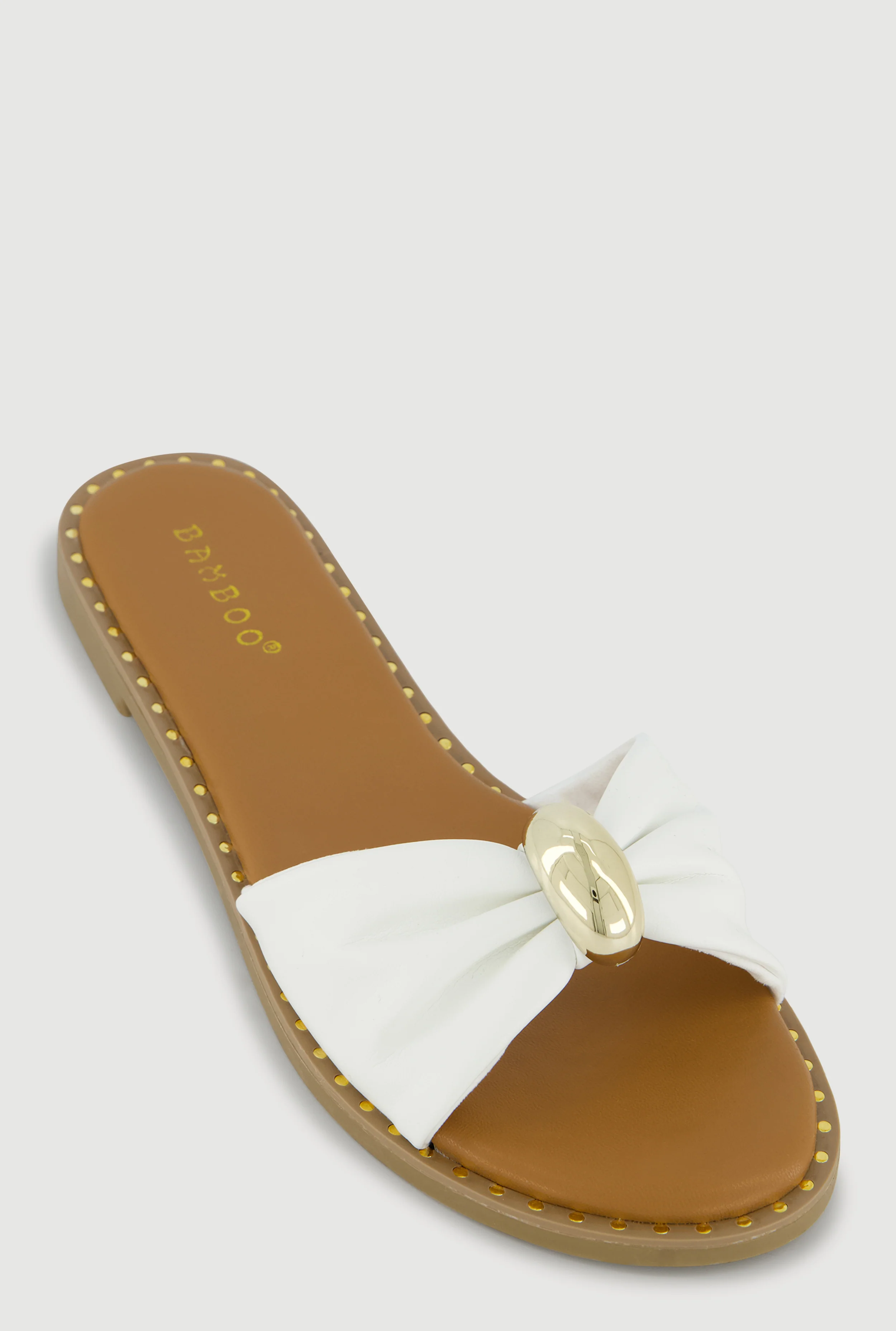 Bow Band Metallic Detail Slide Sandals