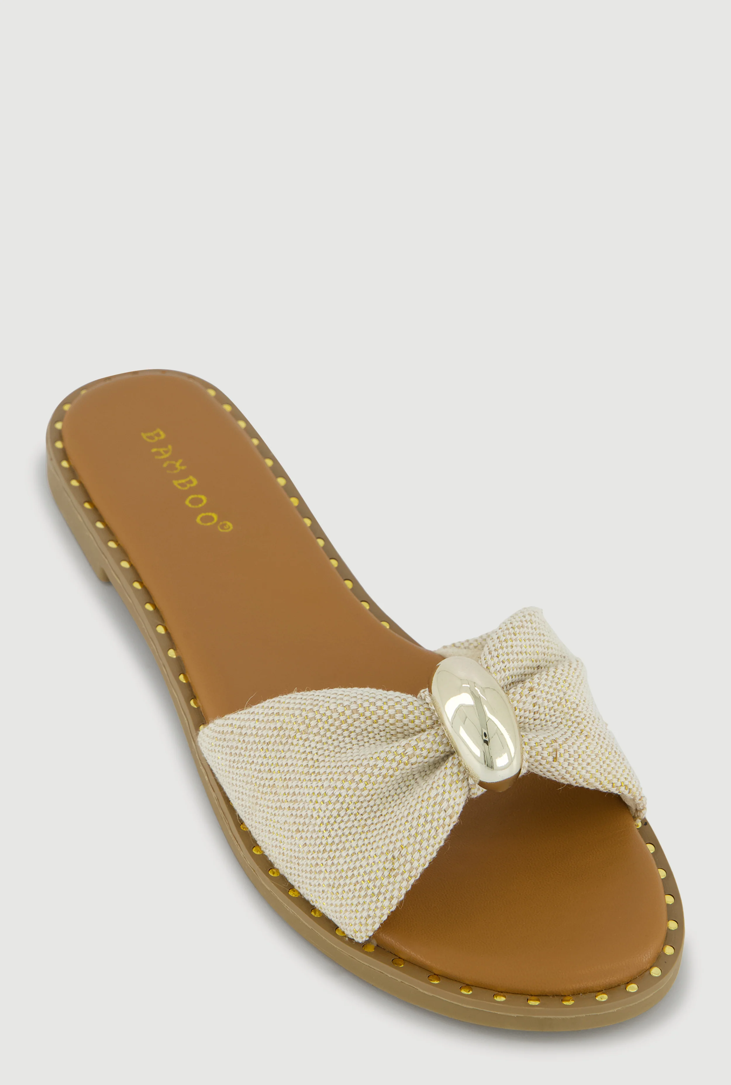 Bow Band Metallic Detail Slide Sandals