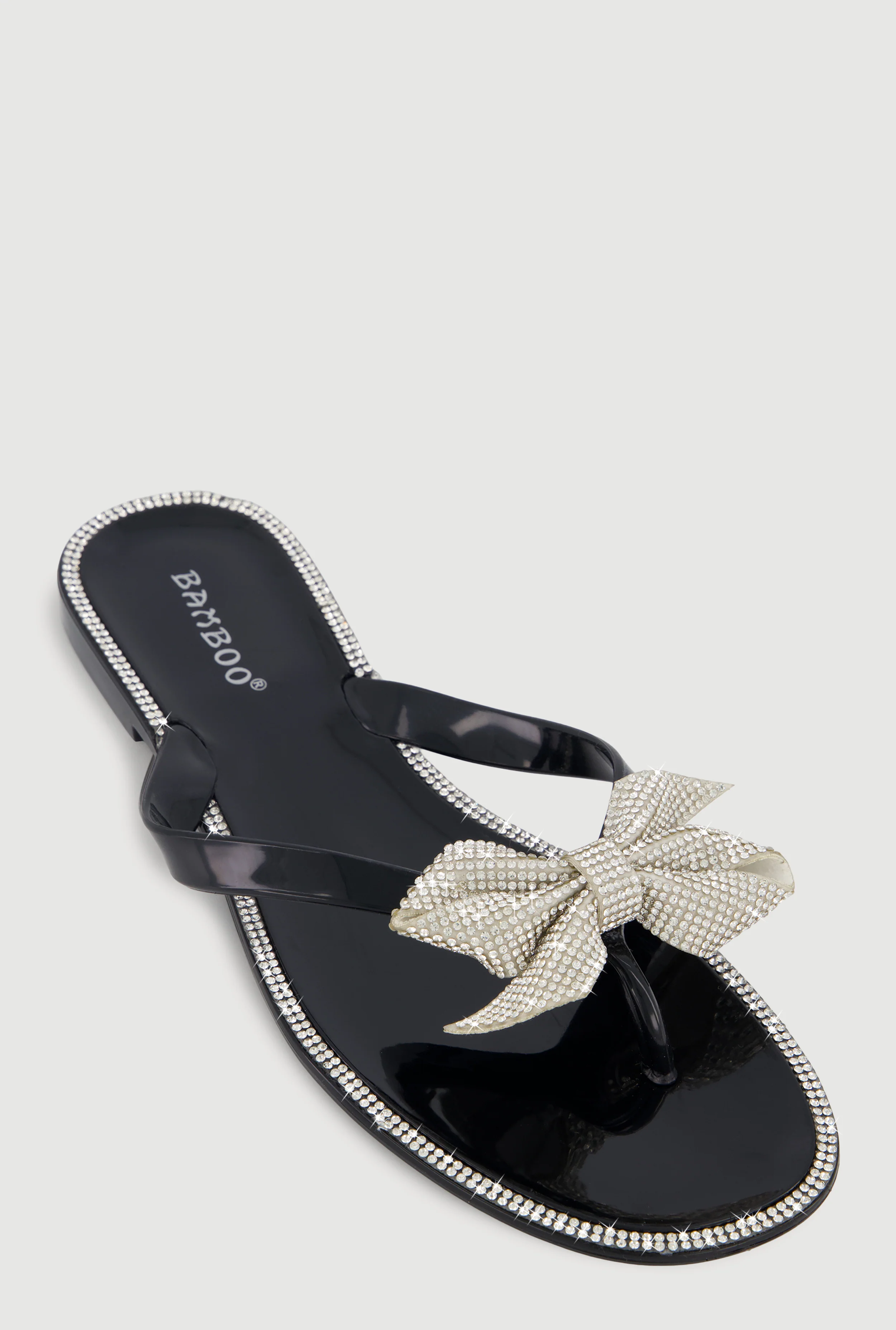 Rhinestone Bow Jelly Thong Sandals