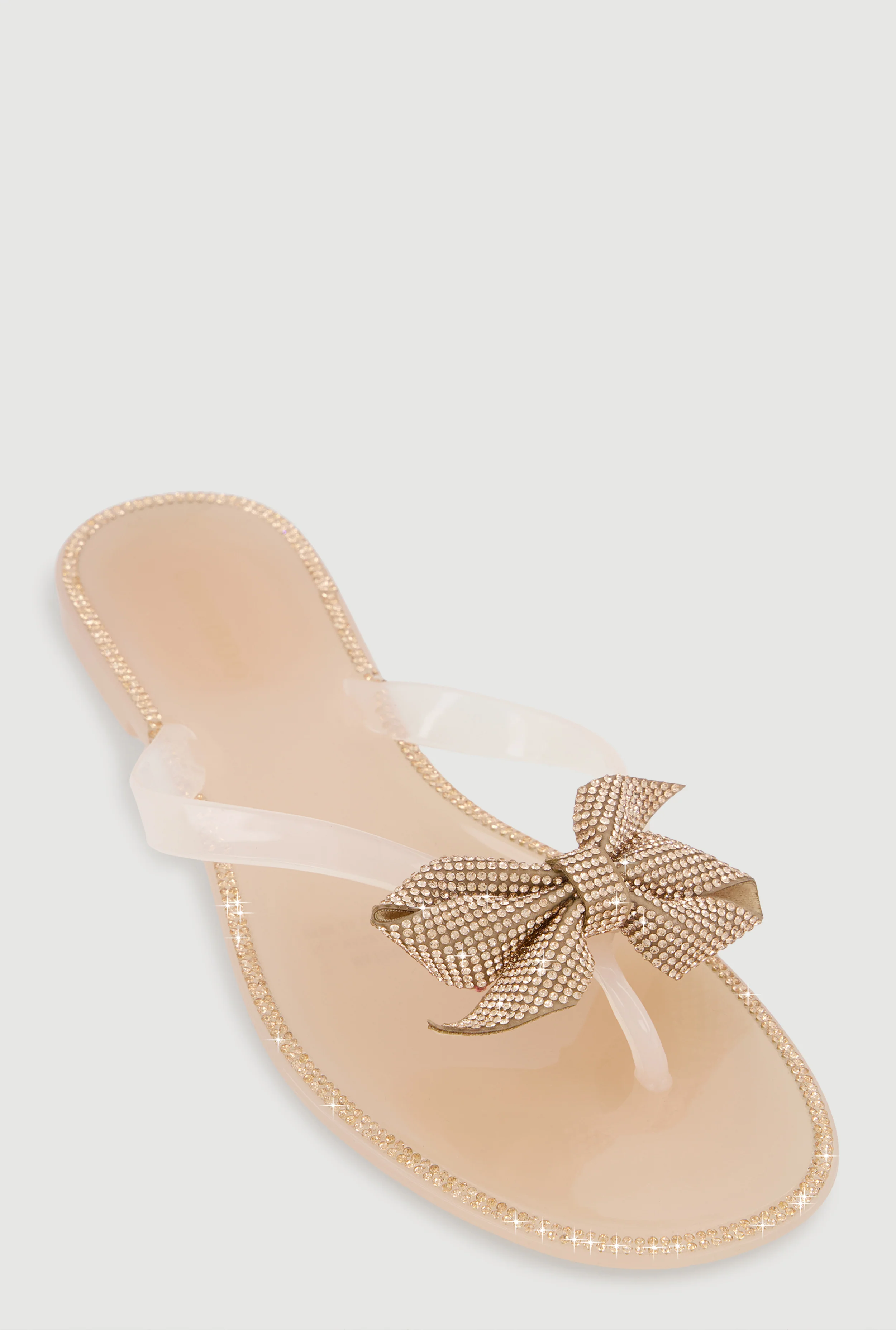 Rhinestone Bow Jelly Thong Sandals