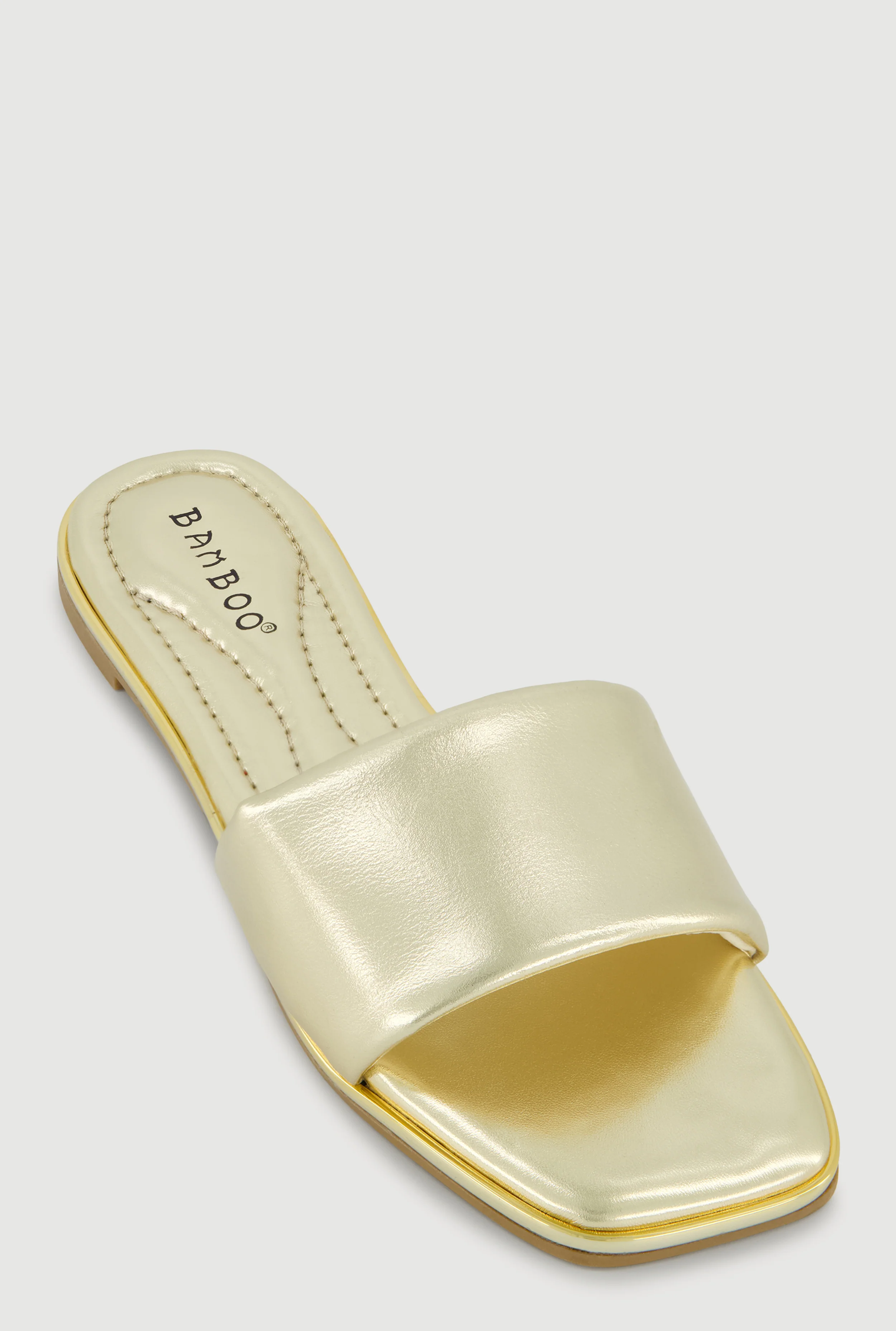 Metallic Trim Single Band Slide Sandals