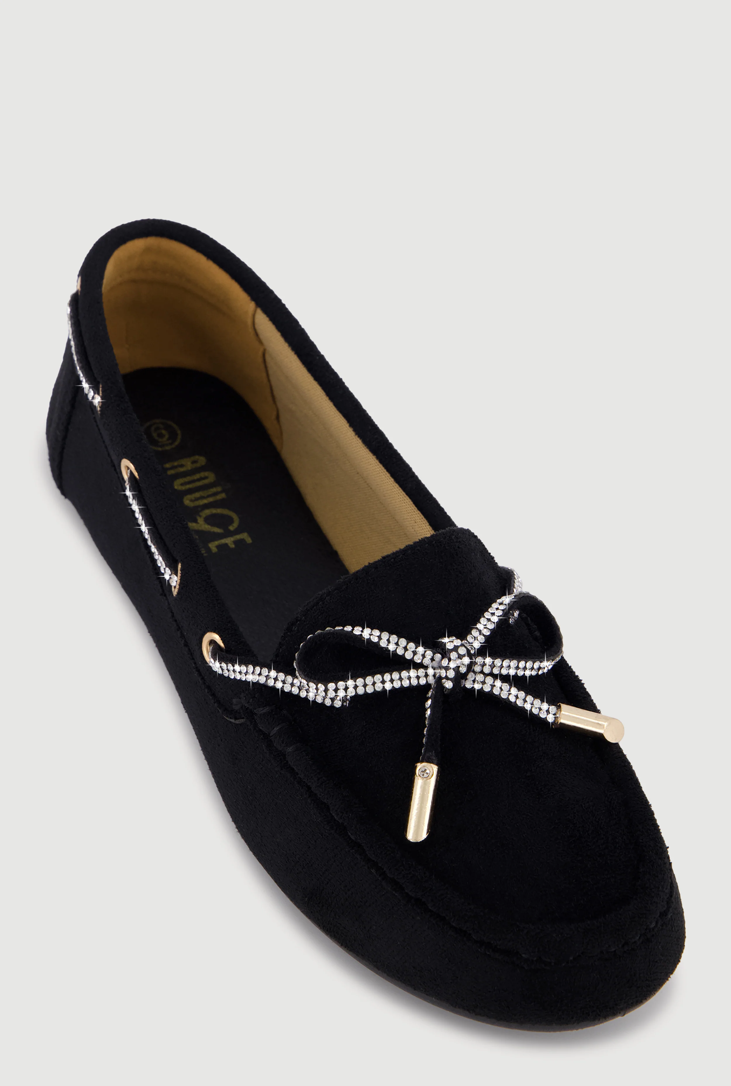 Rhinestone Bow Detail Faux Suede Loafers