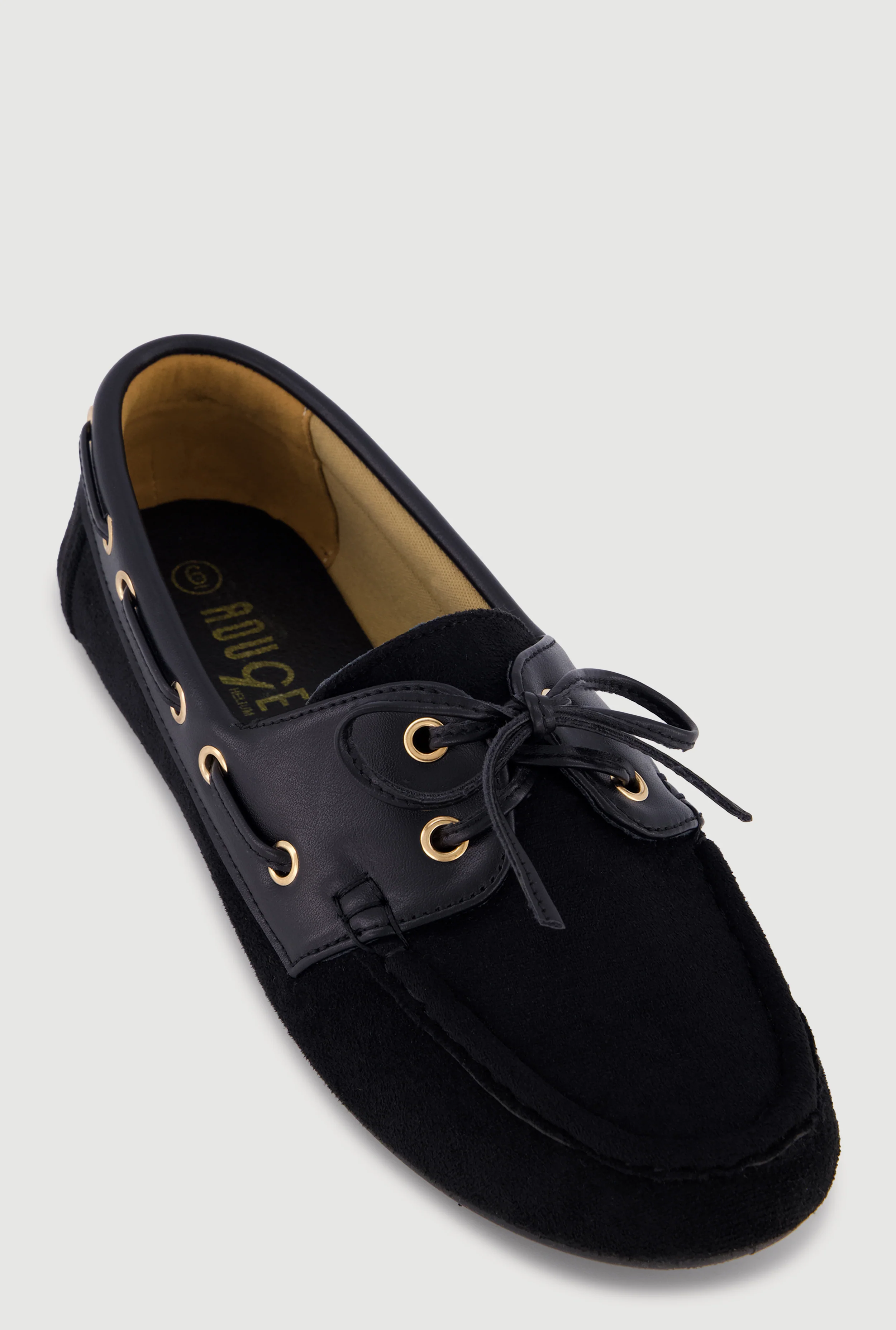 Faux Leather Lace Up Detail Faux Suede Loafers