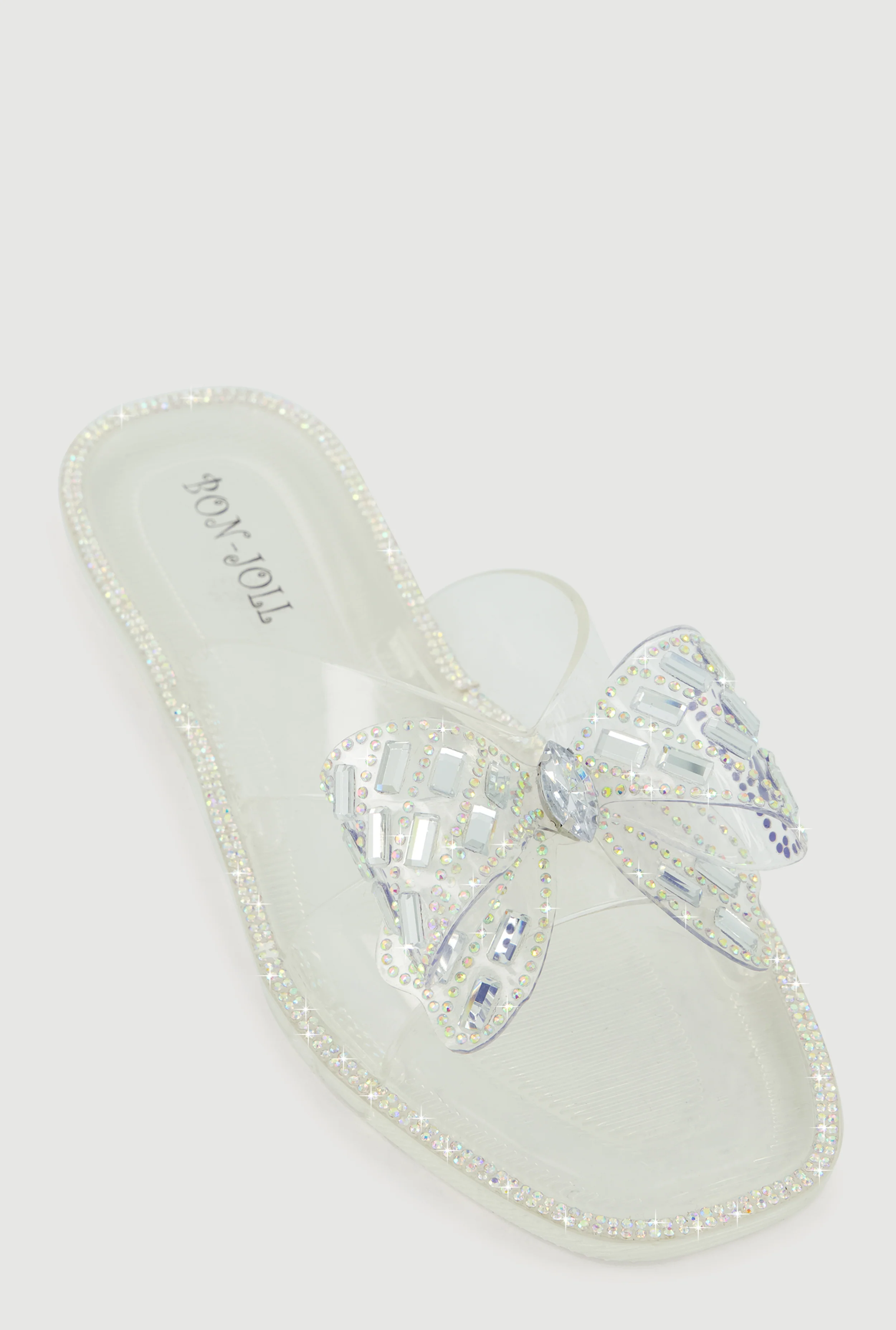 Open Toe Rhinestone Bow Band Slide Sandals