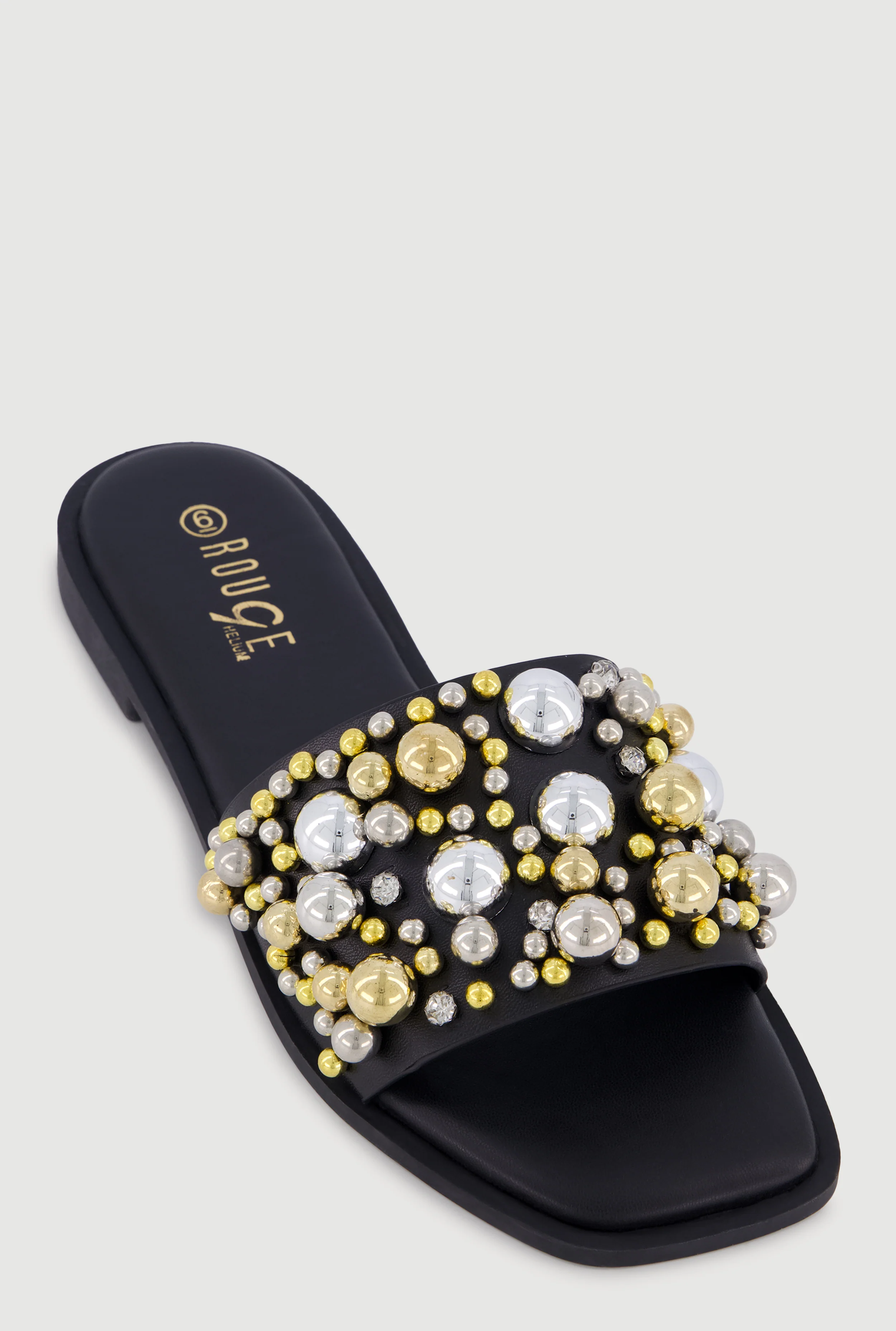 Faux Pearl and Rhinestone Single Band Slide Sandals