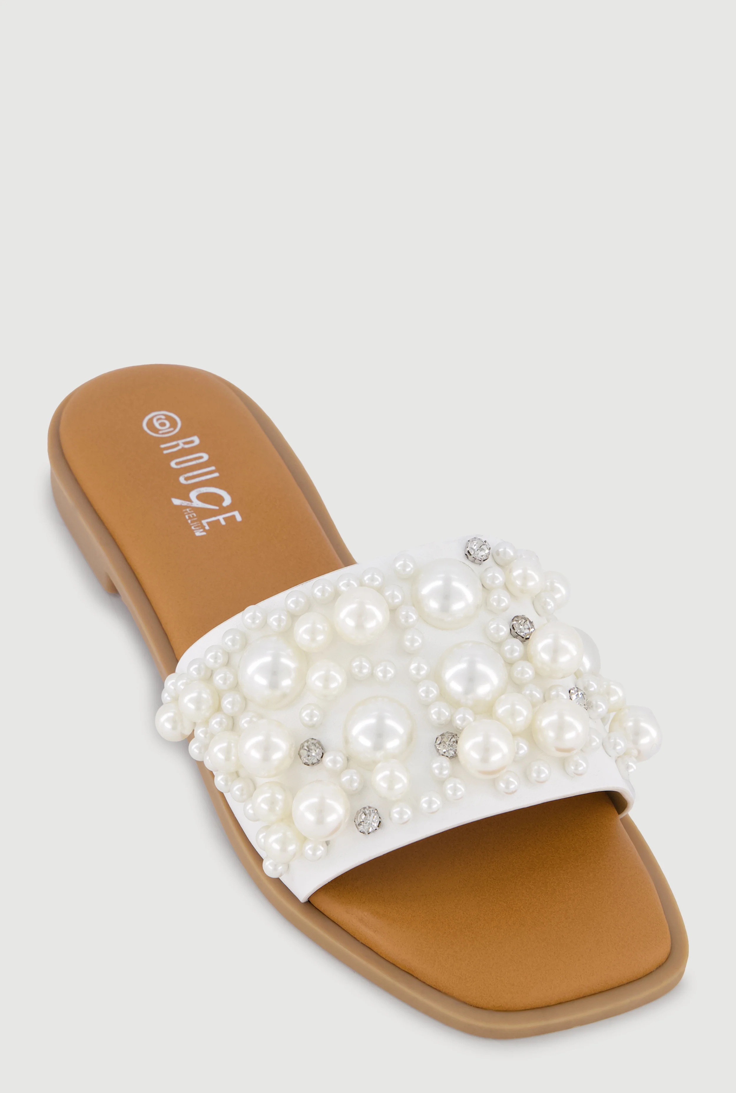 Faux Pearl and Rhinestone Single Band Slide Sandals