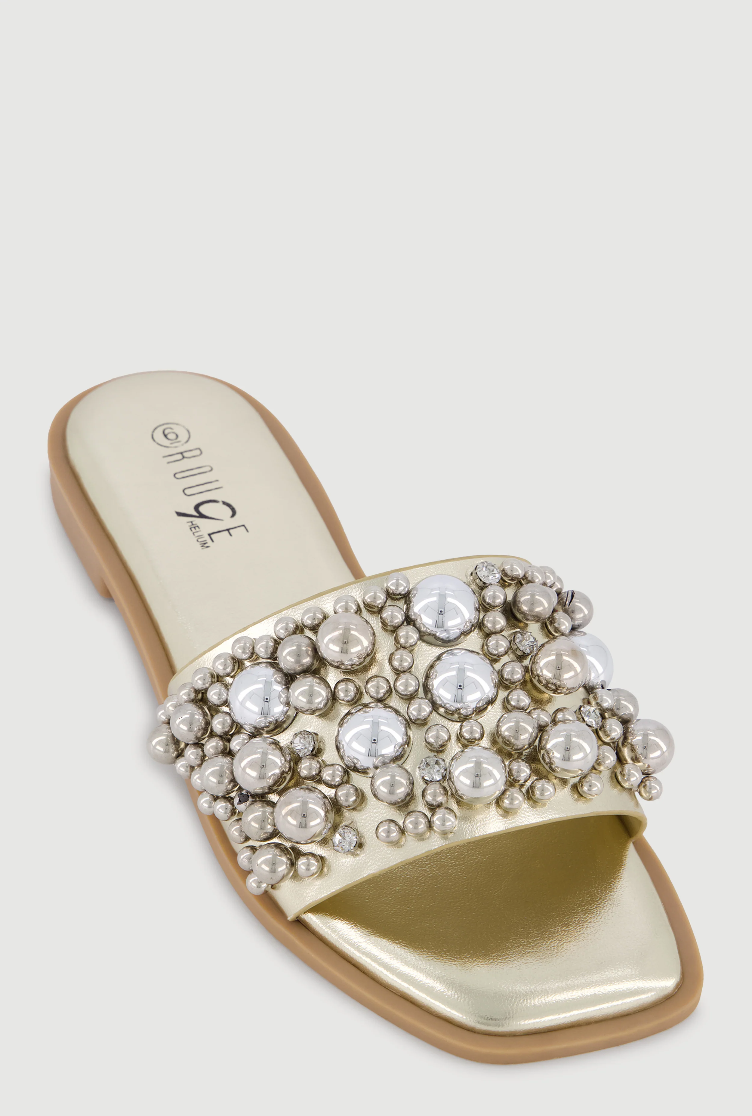 Faux Pearl and Rhinestone Single Band Slide Sandals
