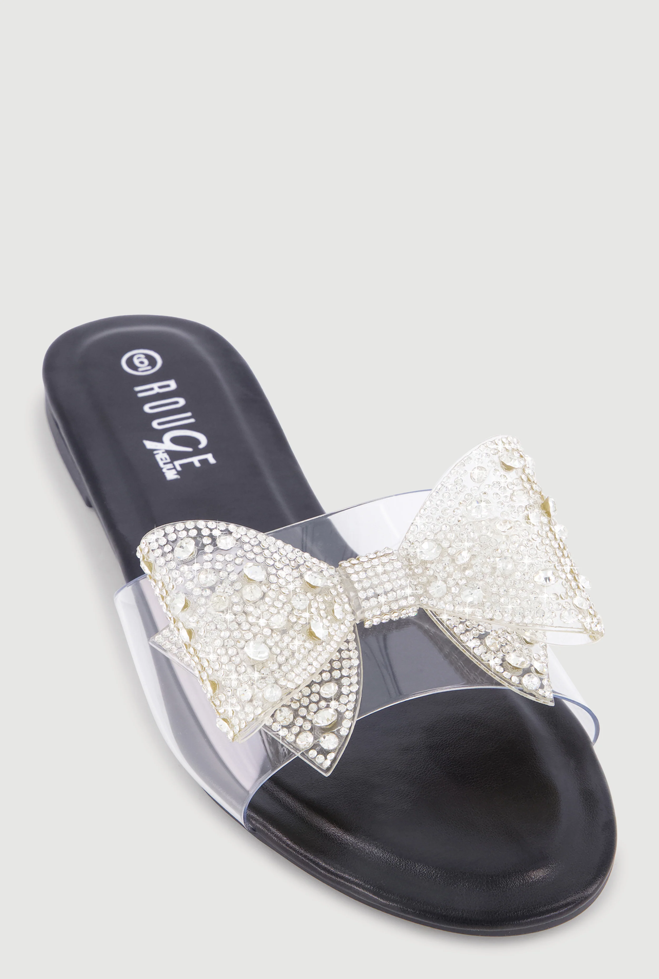 Rhinestone Bow Clear Band Slide Sandals