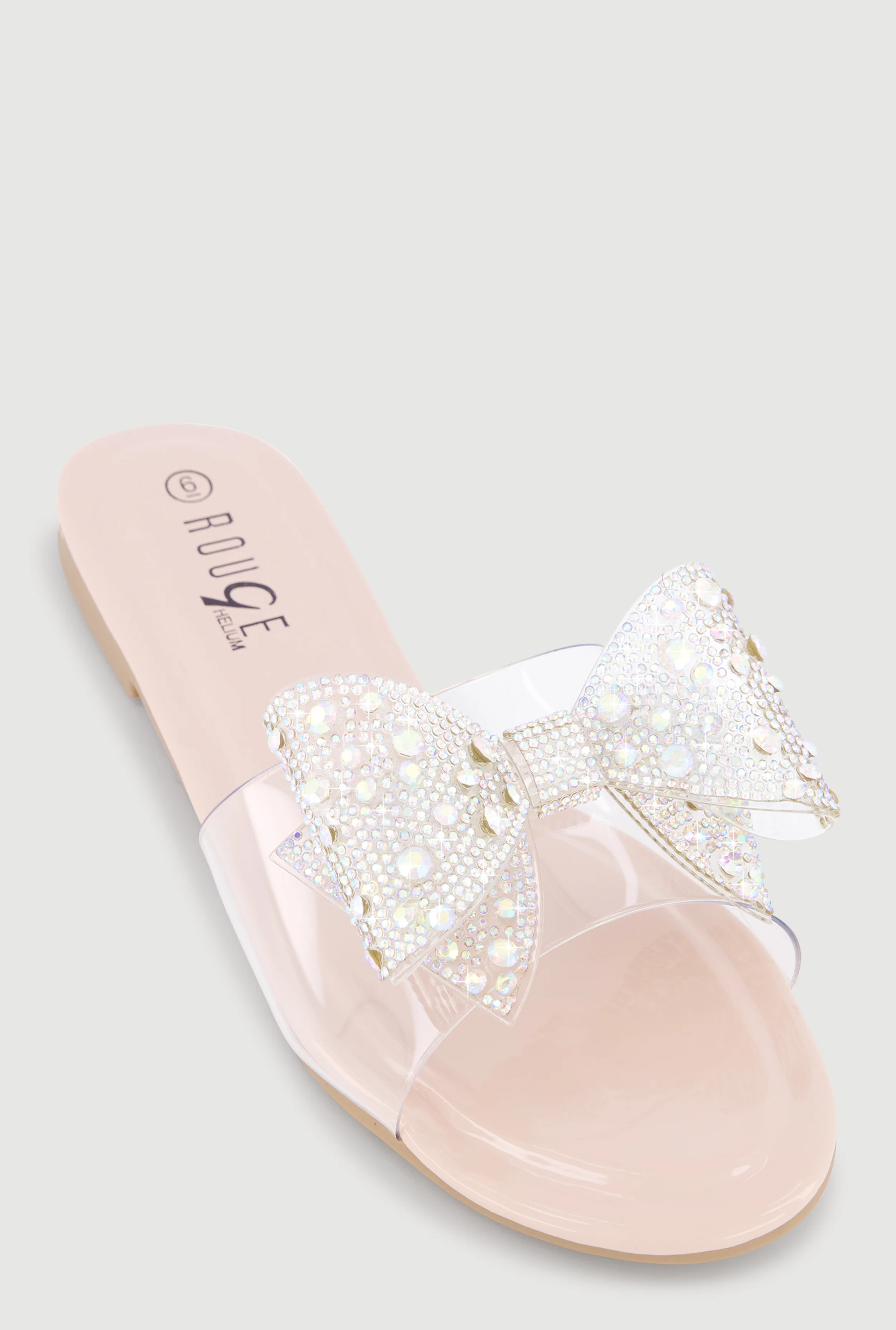 Rhinestone Bow Clear Band Slide Sandals
