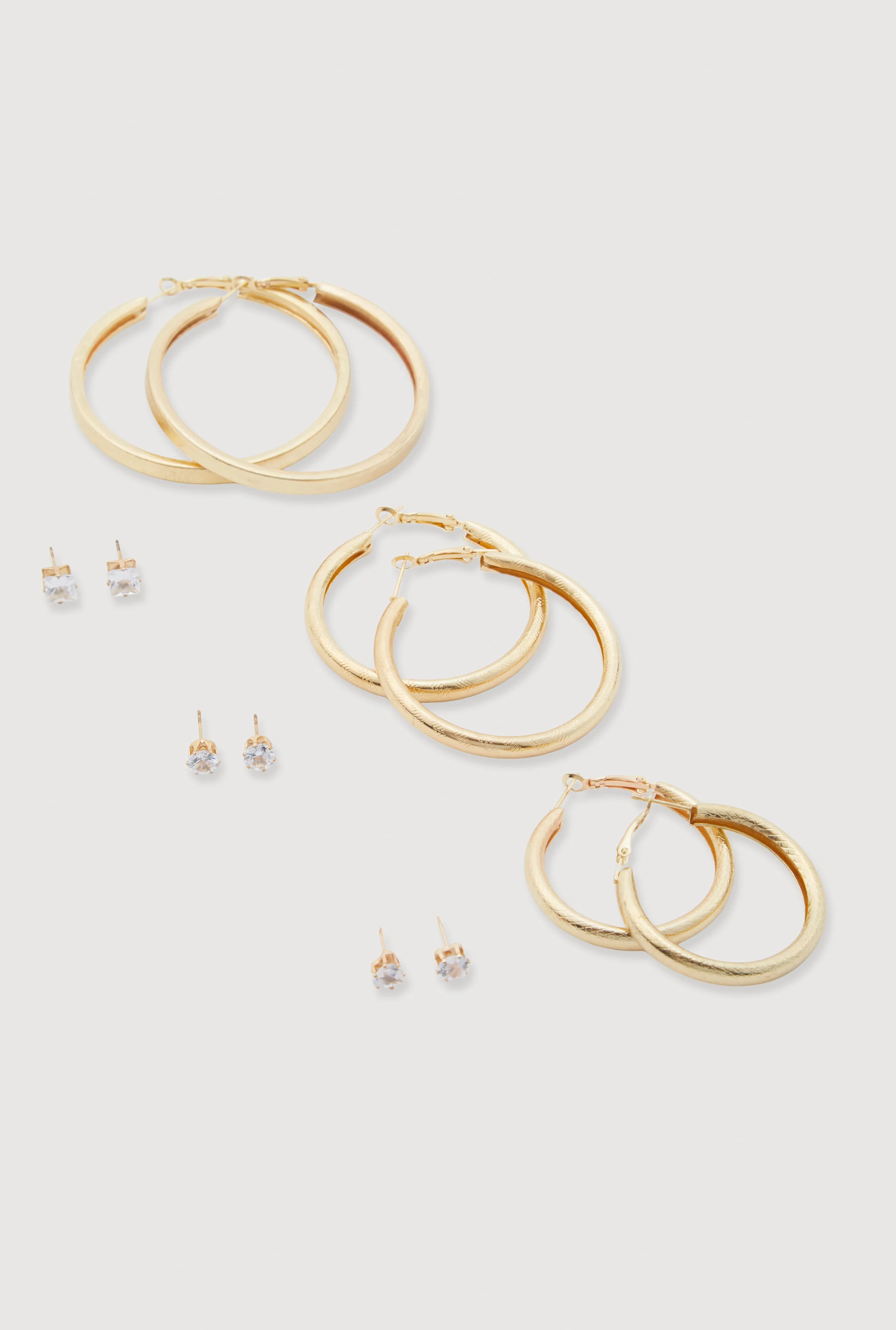 Hoop and Cubic Zirconia Stud Earrings Set of 6