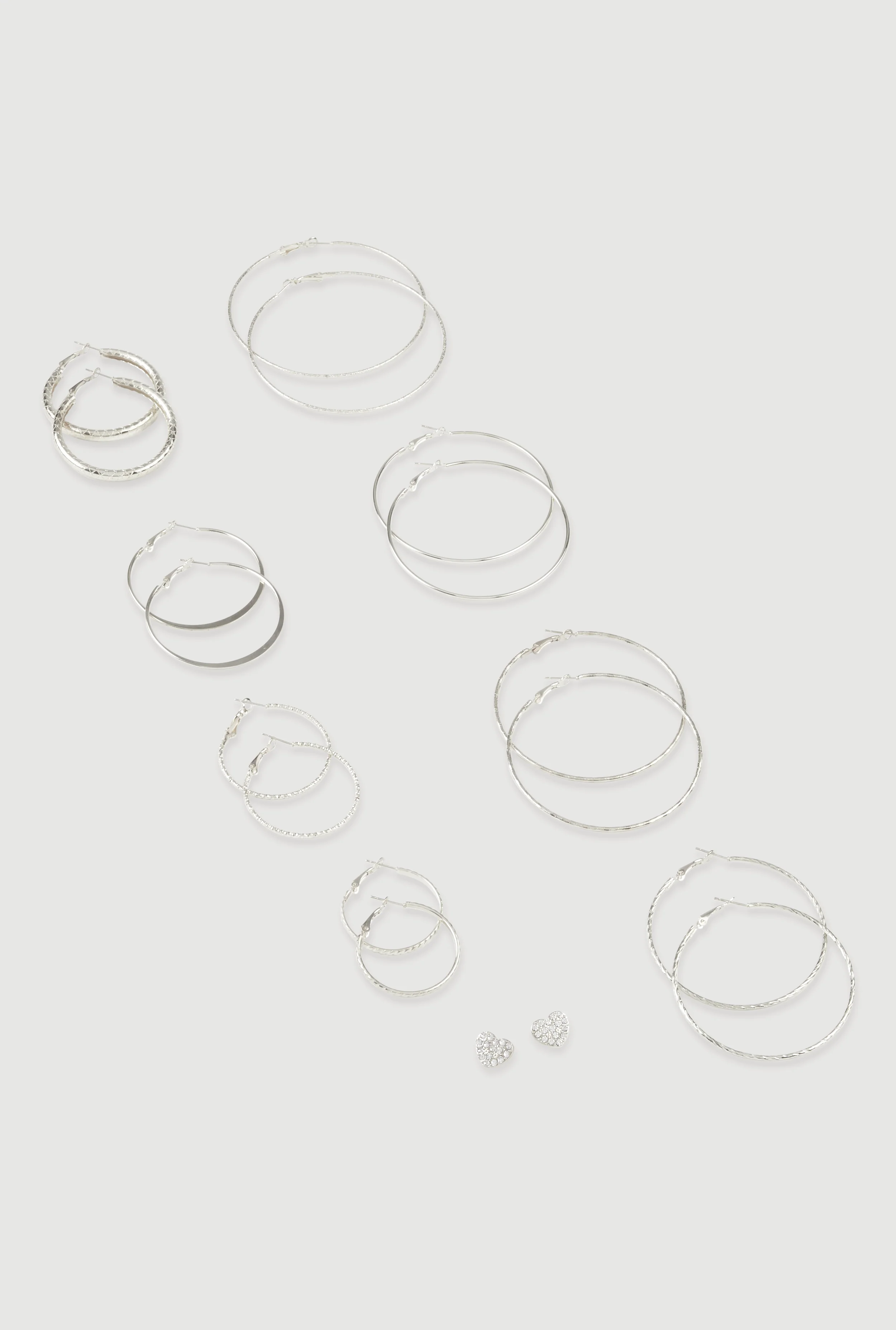 Assorted Hoop and Heart Stud Earrings Set of 9