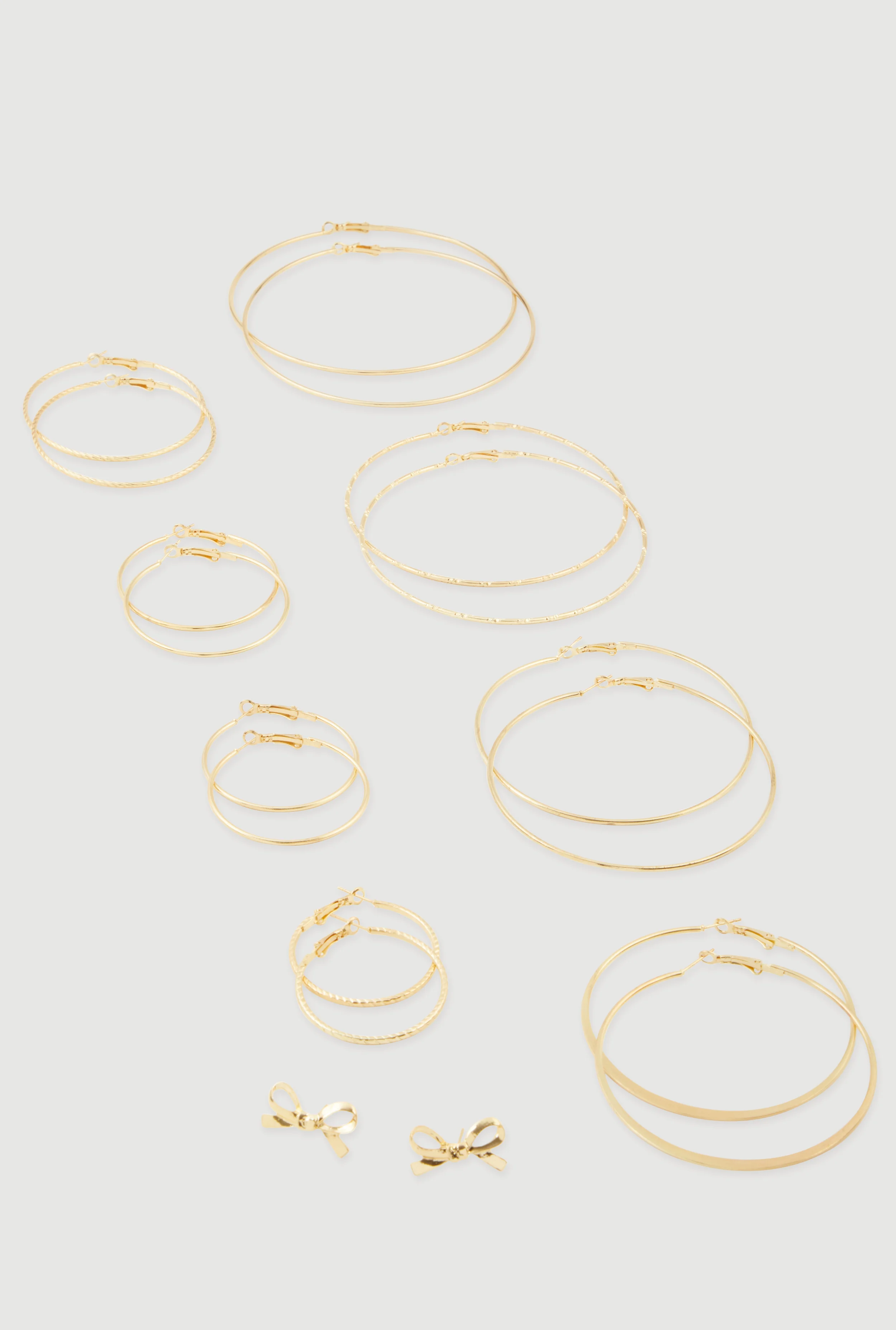 Assorted Hoop and Bow Stud Earrings Set of 9