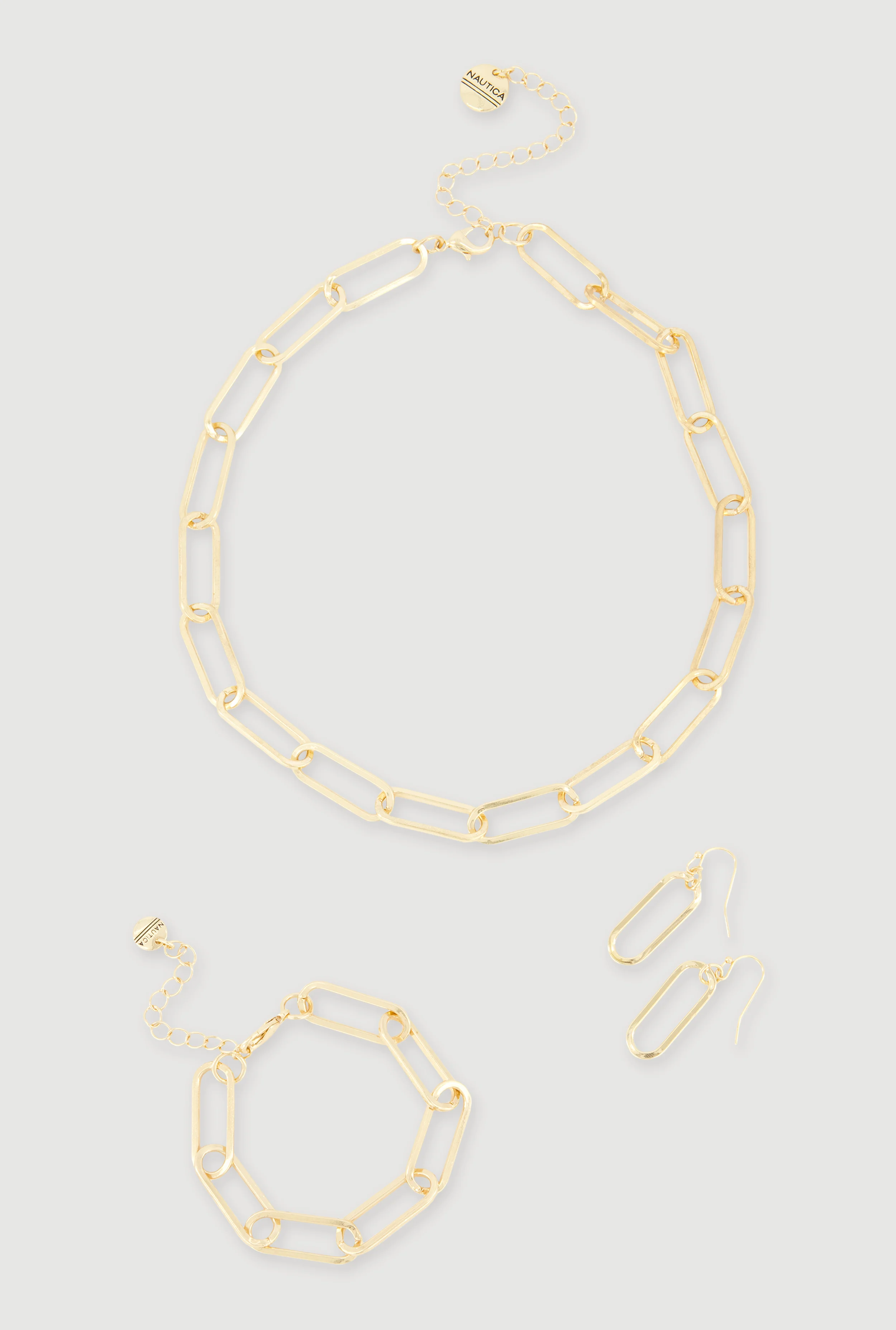 Paperclip Chain Necklace and Bracelet with Earrings Set