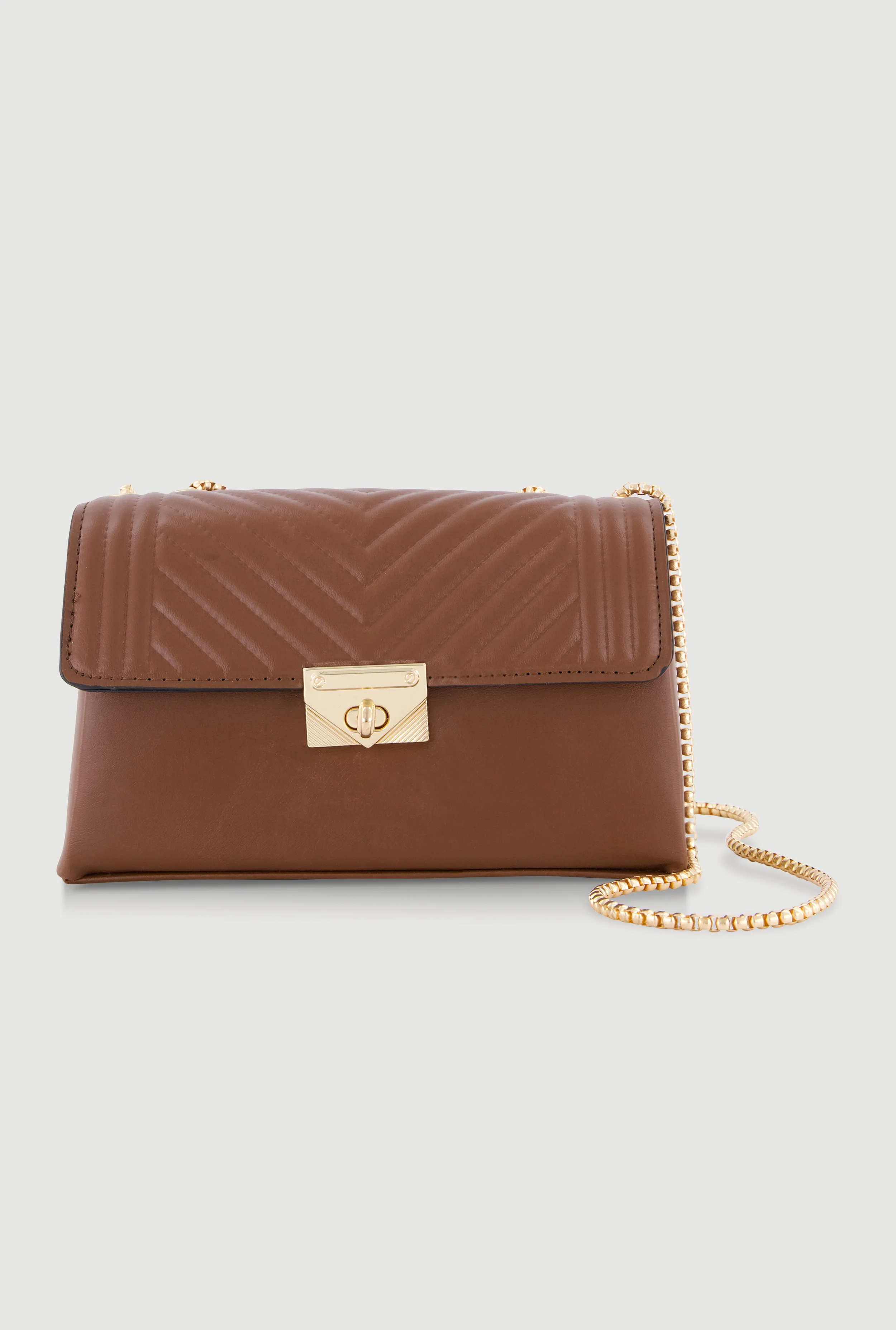 Metallic Chain Quilted Flap Crossbody Handbag