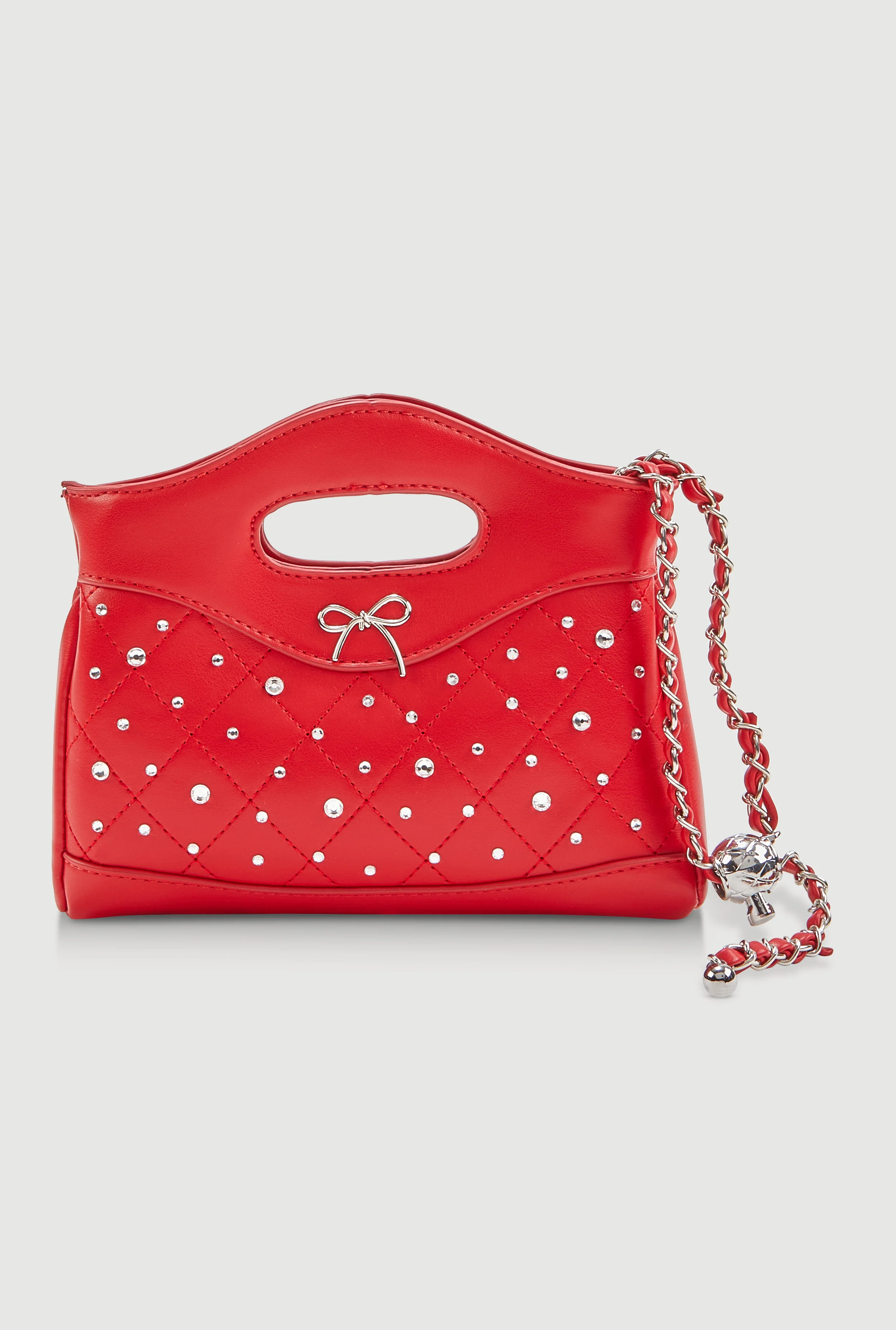 Rhinestone Bow Detail Crossbody Faux Leather Bag