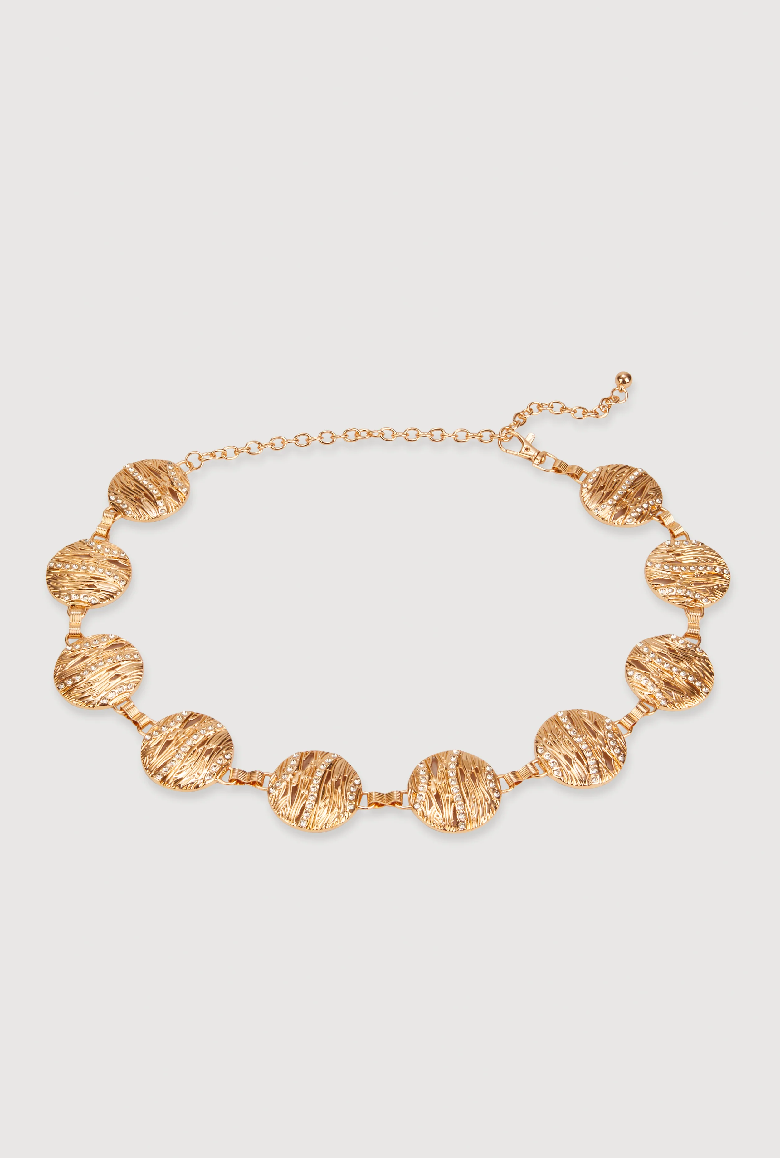 Textured Medallion Chain Belt with Rhinestones
