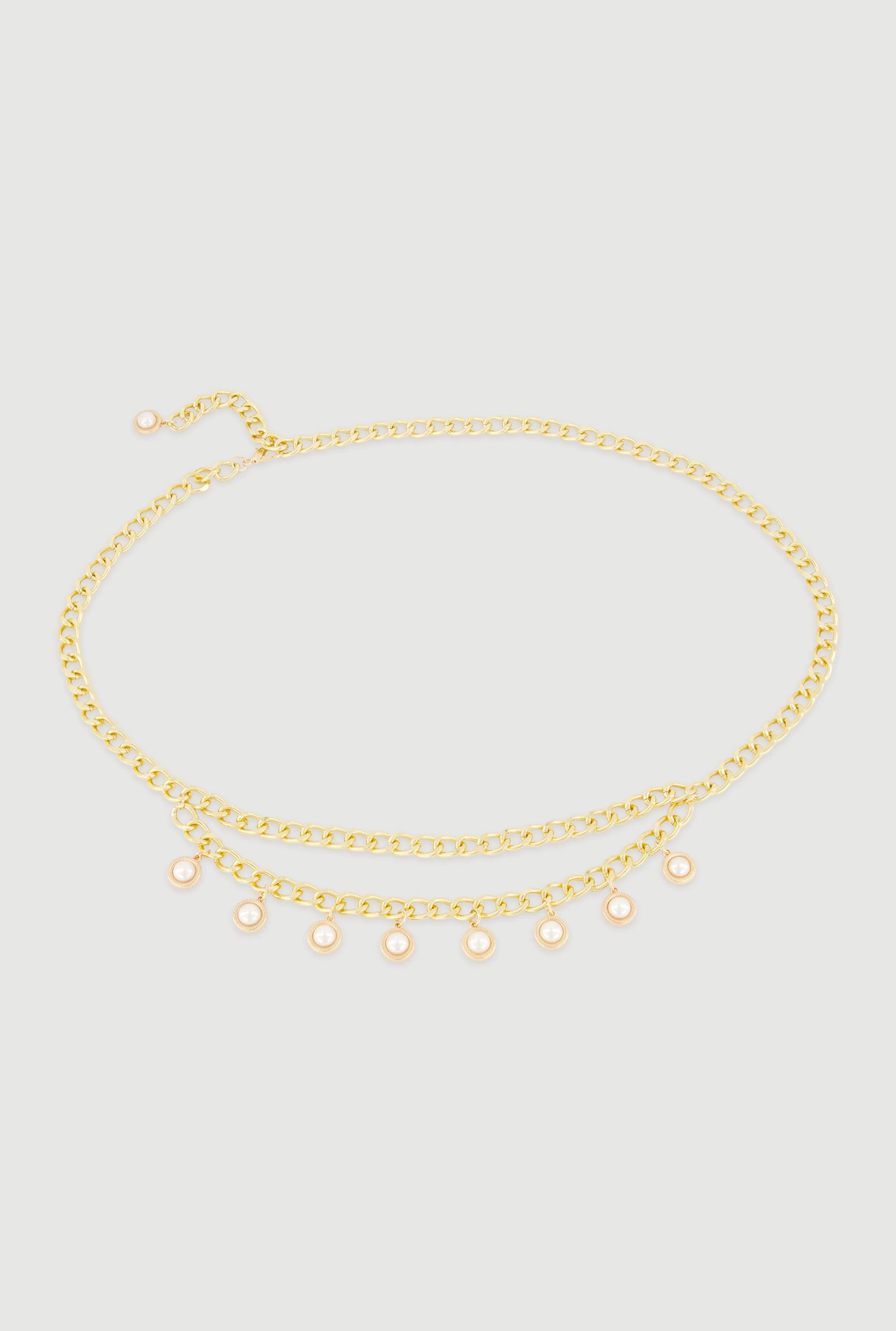 Faux Pearl Metallic Chain Belt