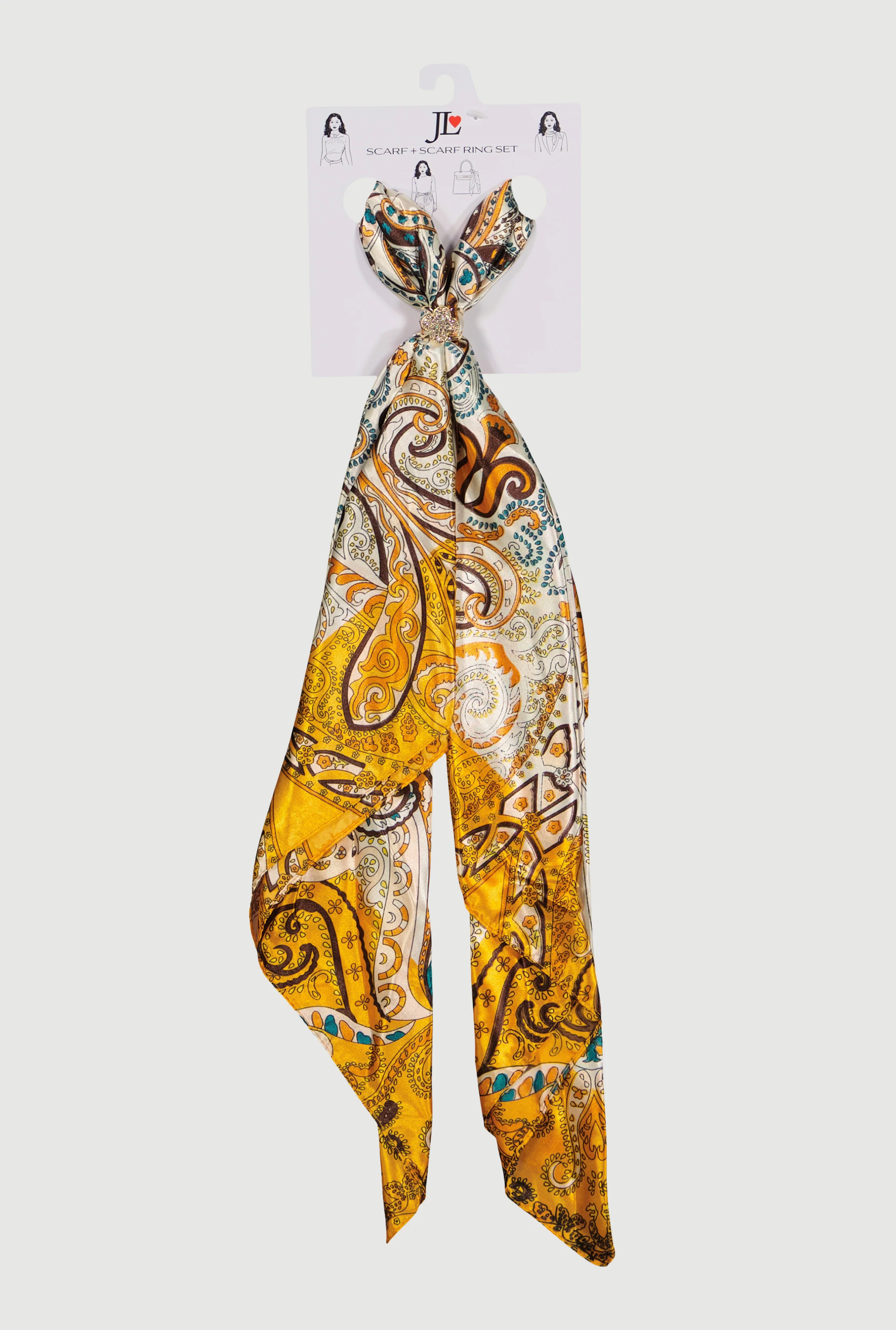 Printed Patterned Multiway Scarf and Rhinestone Ring Set