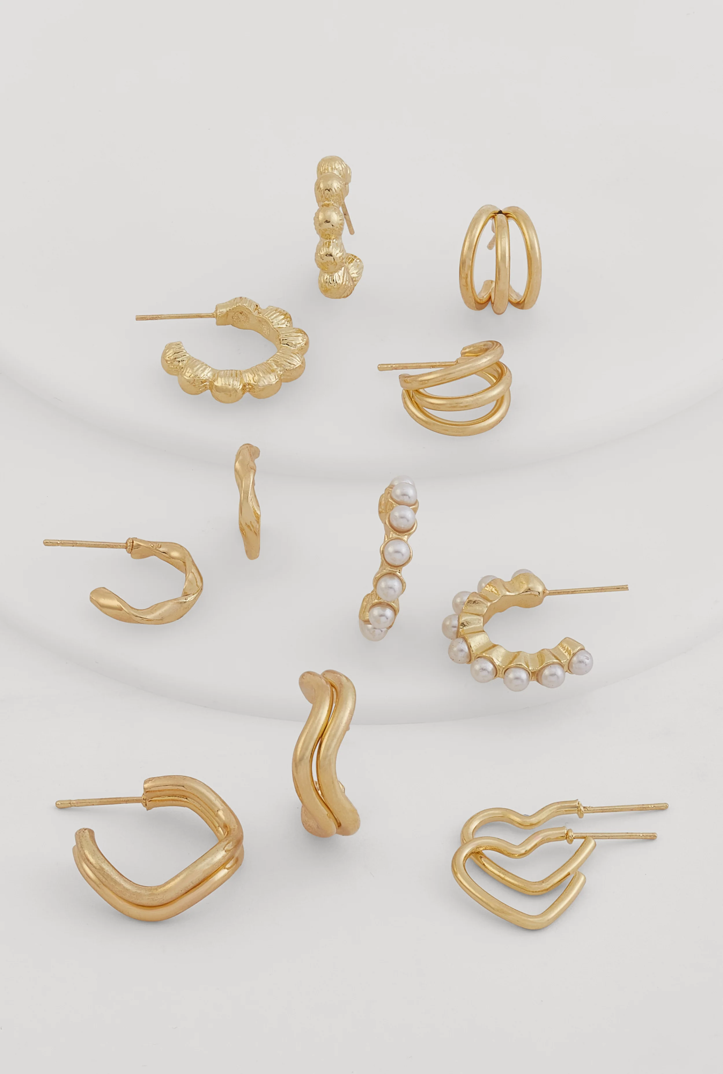 Faux Pearl Detail Assorted Metallic Hoop Earrings Set of 6