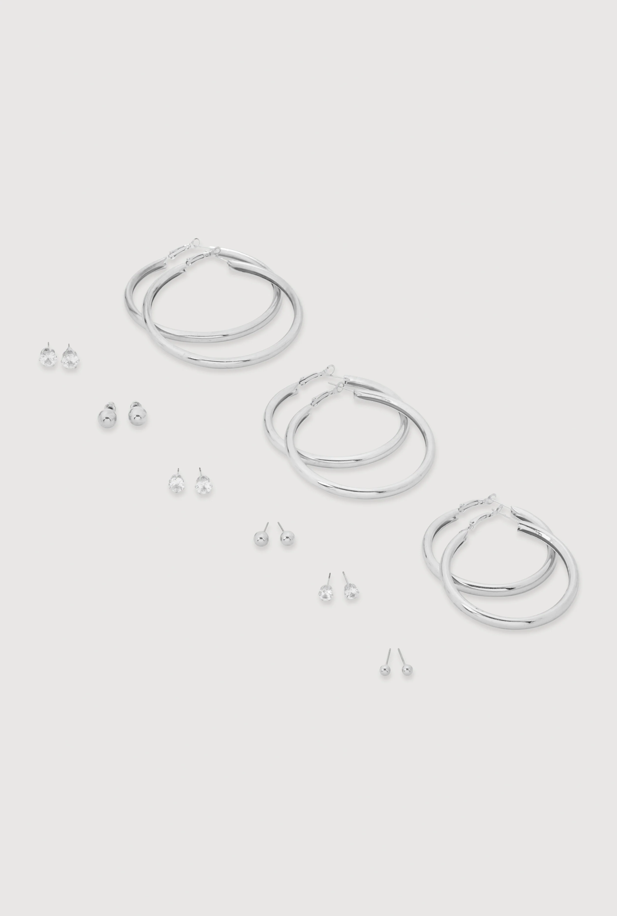 Assorted Cubic Zirconia Stud and Hoop Earrings Set of 9