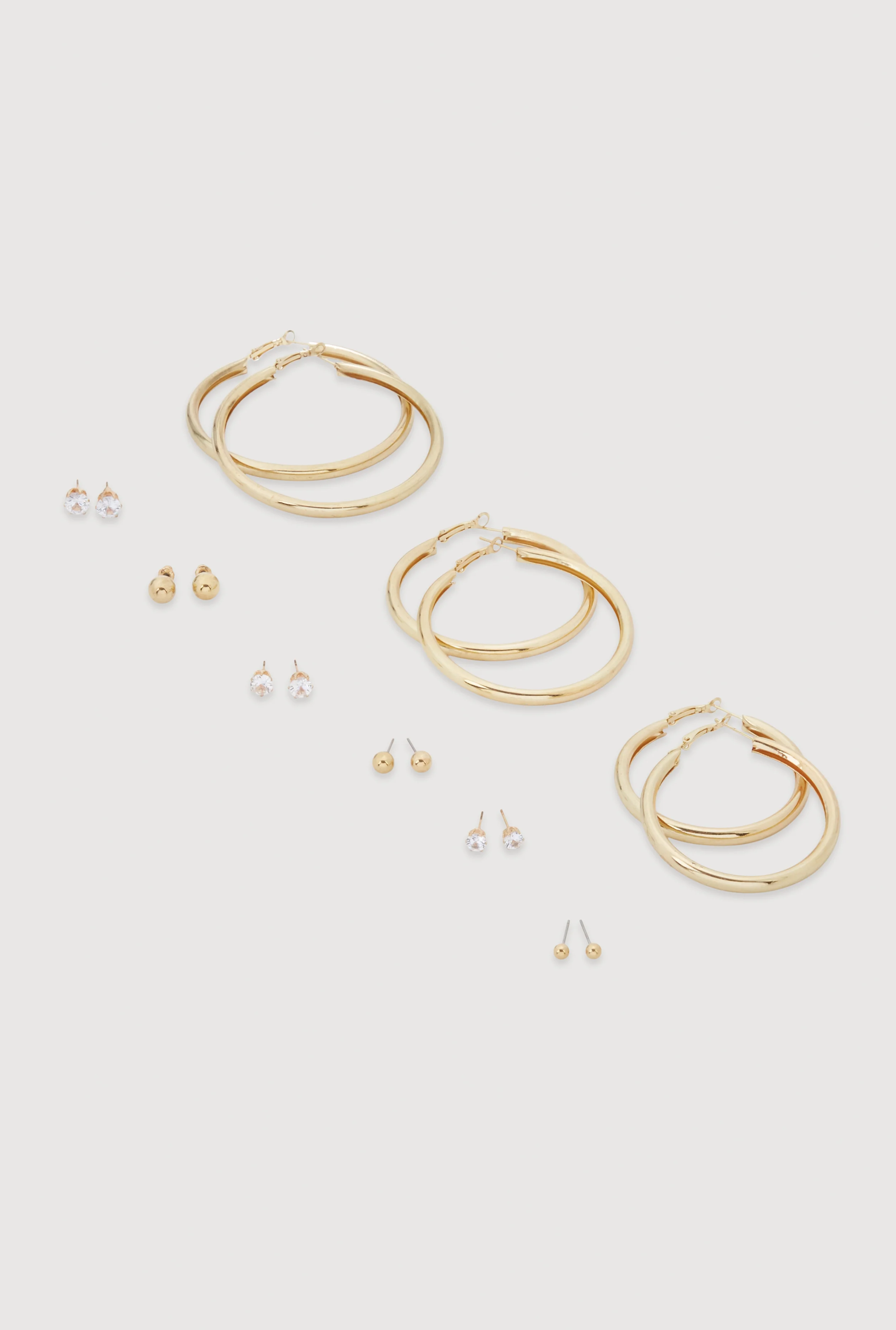 Assorted Cubic Zirconia Stud and Hoop Earrings Set of 9