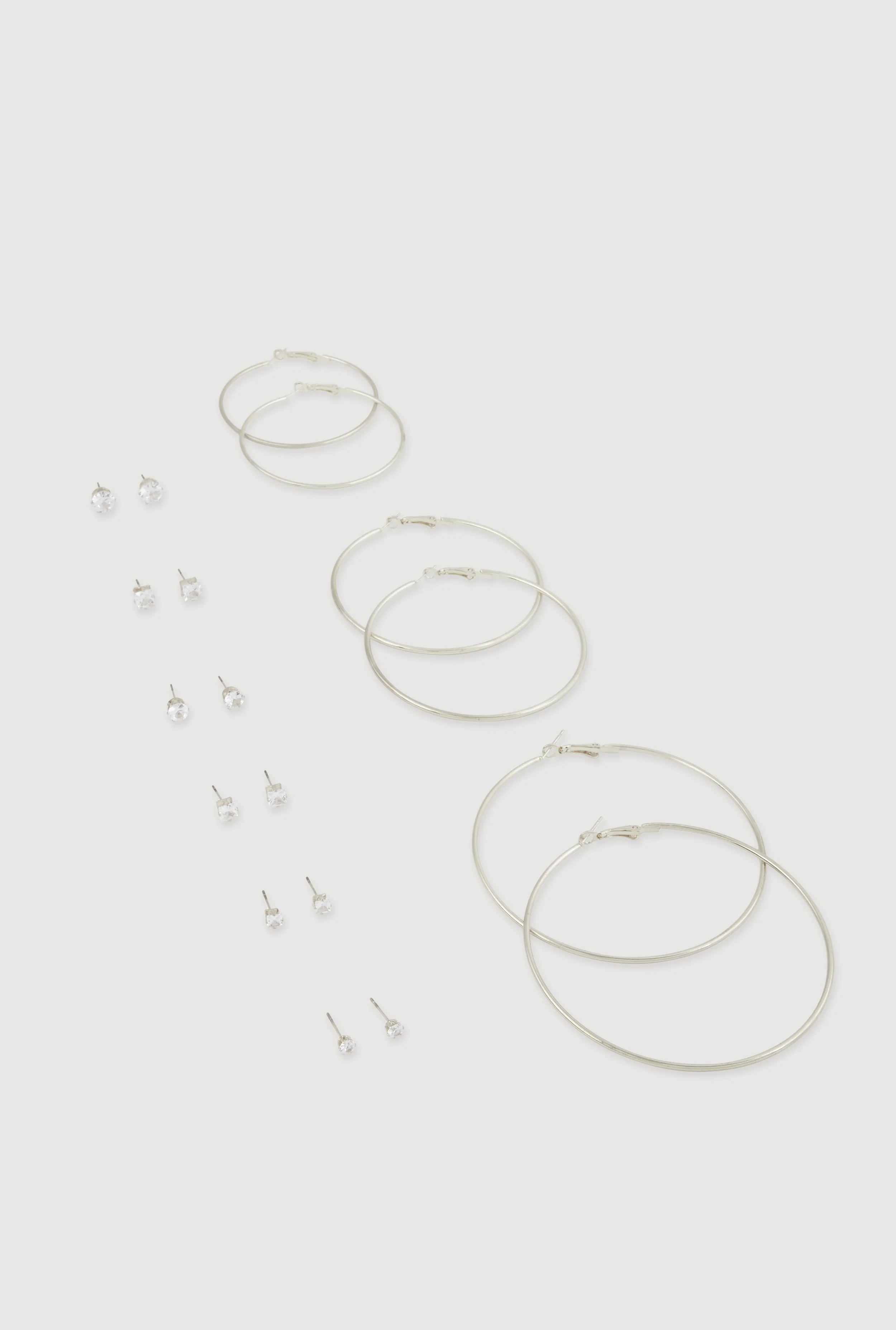 Cubic Zirconia Stud Earrings and Metallic Hoops Set of 9
