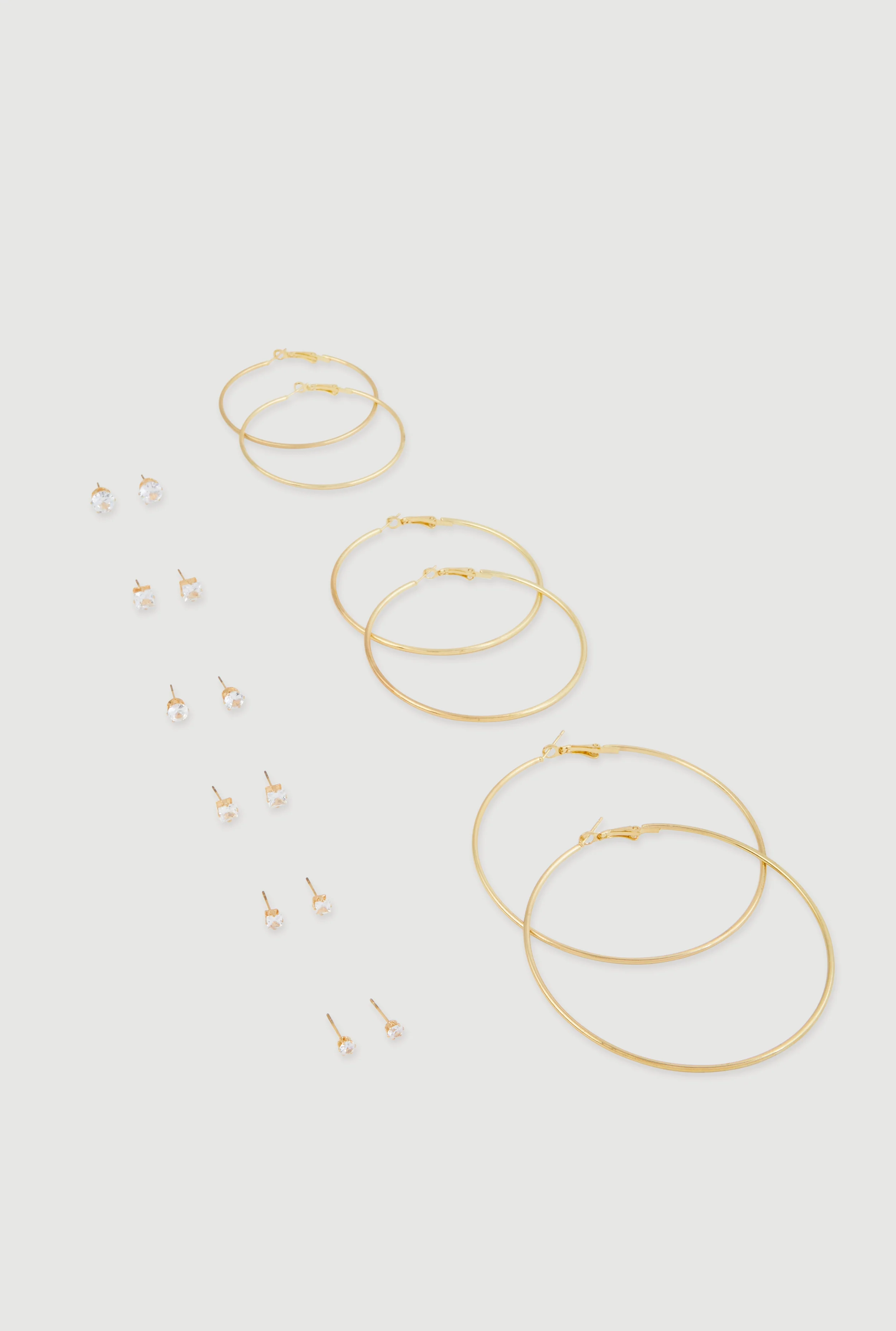 Cubic Zirconia Stud Earrings and Metallic Hoops Set of 9