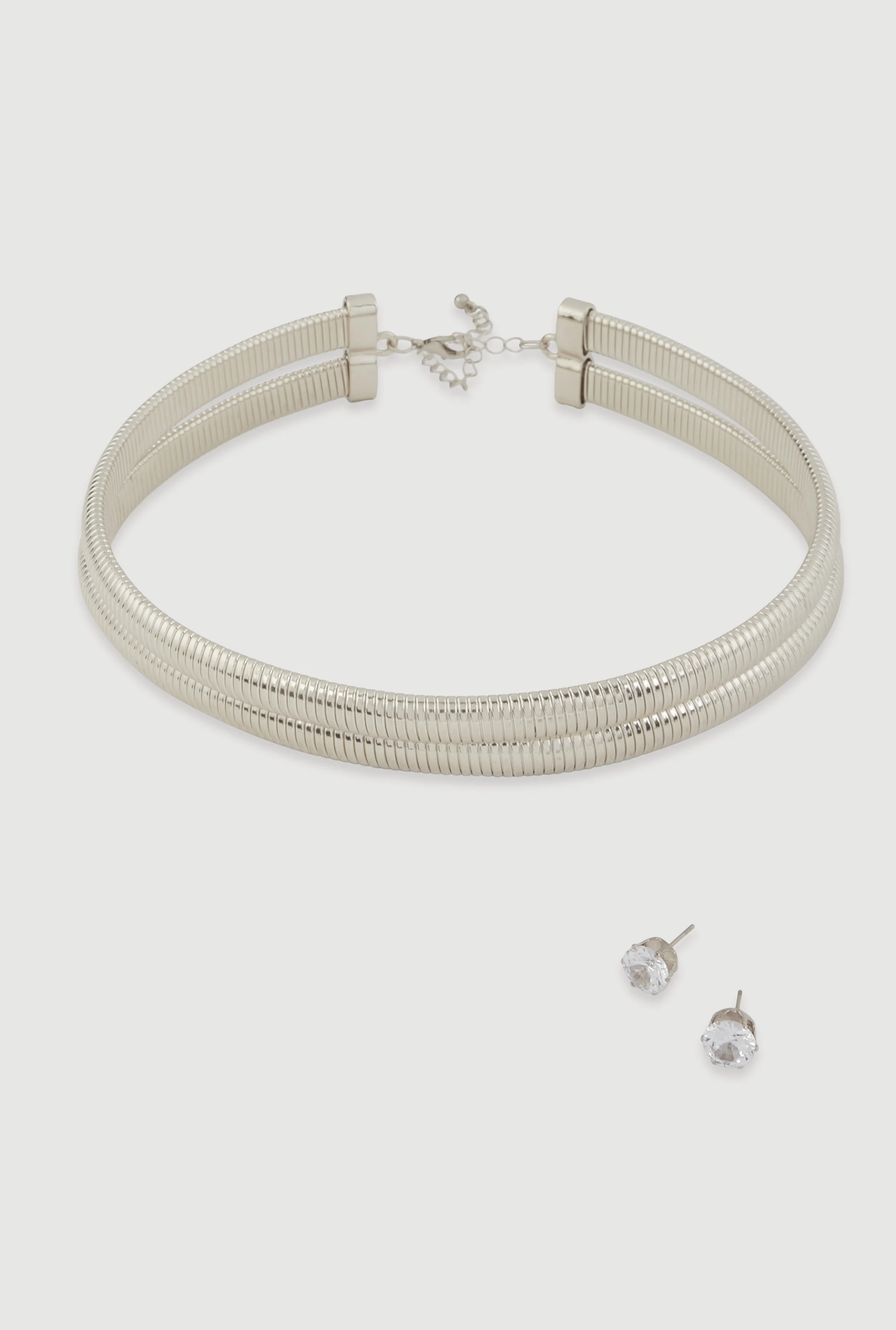 Double Snake Chain Necklace and Stud Earrings