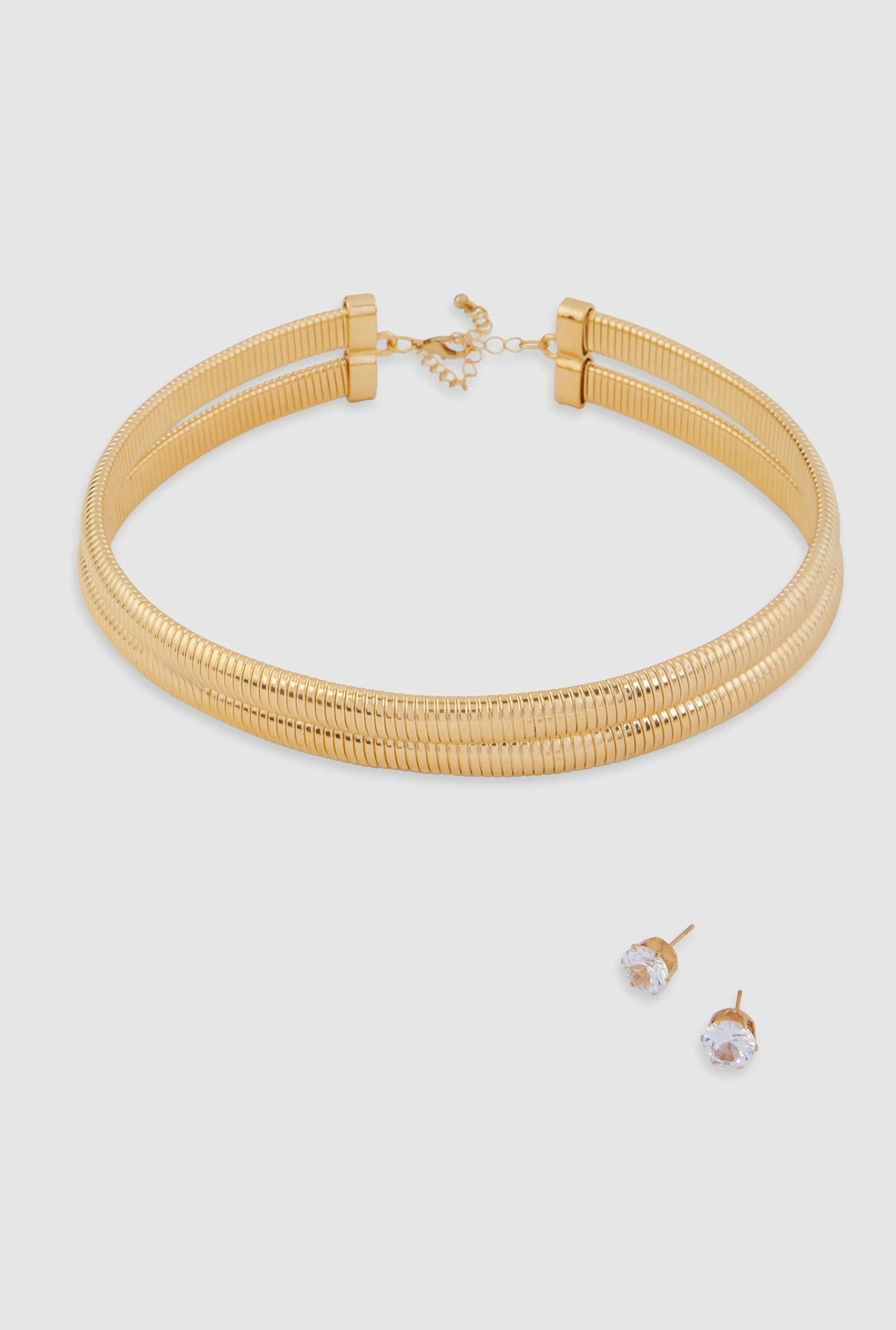 Double Snake Chain Necklace and Stud Earrings