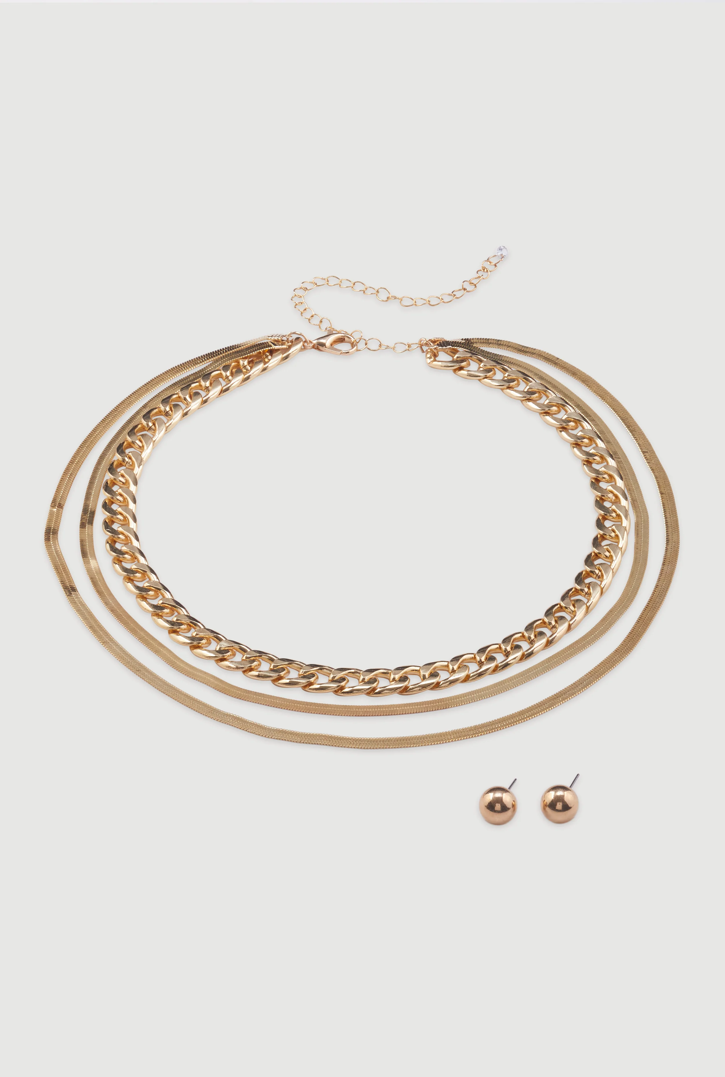 Layered Chain Link Herringbone Necklace and Earrings